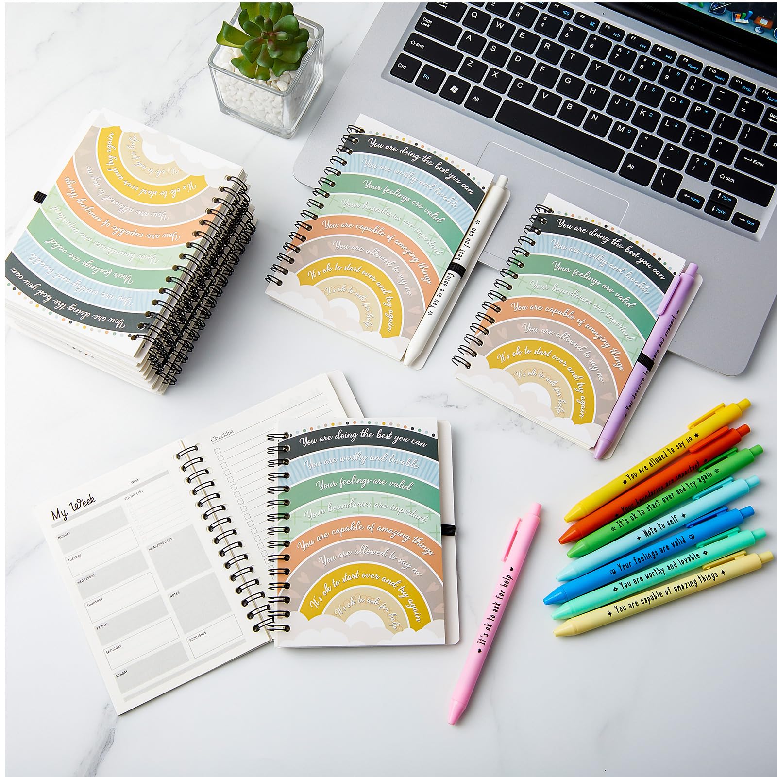 Honoson Lot de 20 carnets à spirale inspirants avec stylo de motivation pour étudiants, enseignants, cadeau de remerciement, collègues, bénévoles, infirmières