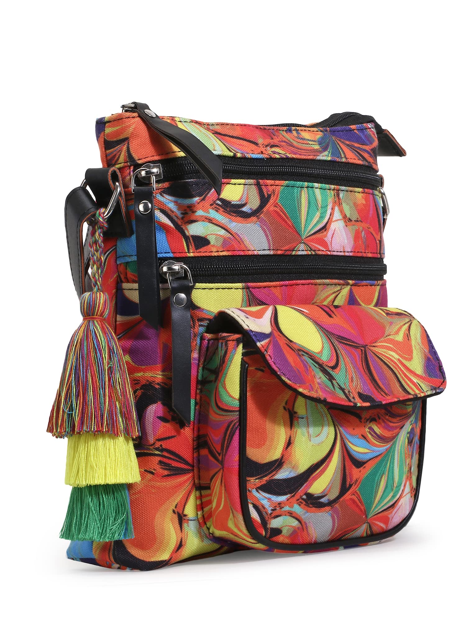 Anekaant Women Rangoli Multi & Black Polycotton Floral Digital Print Sling Bag 1