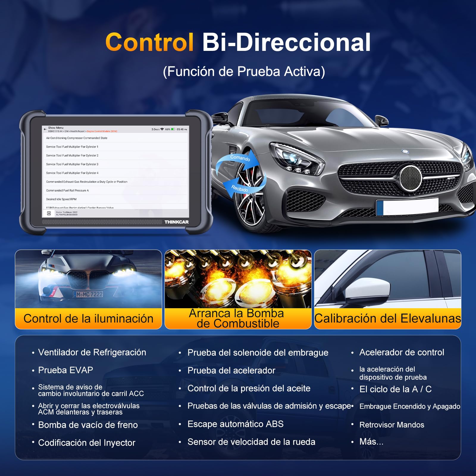OBD2 Diagnosis, ThinkScan 689BT Diagnosis Coche Multimarca de Todos Sistema | Y 34+ Funciones de Reinicio, Diagnosis Coche Con Control Bi-Direccional/Prueba Activa-Actualizaciones Gratuitas de Por Vida