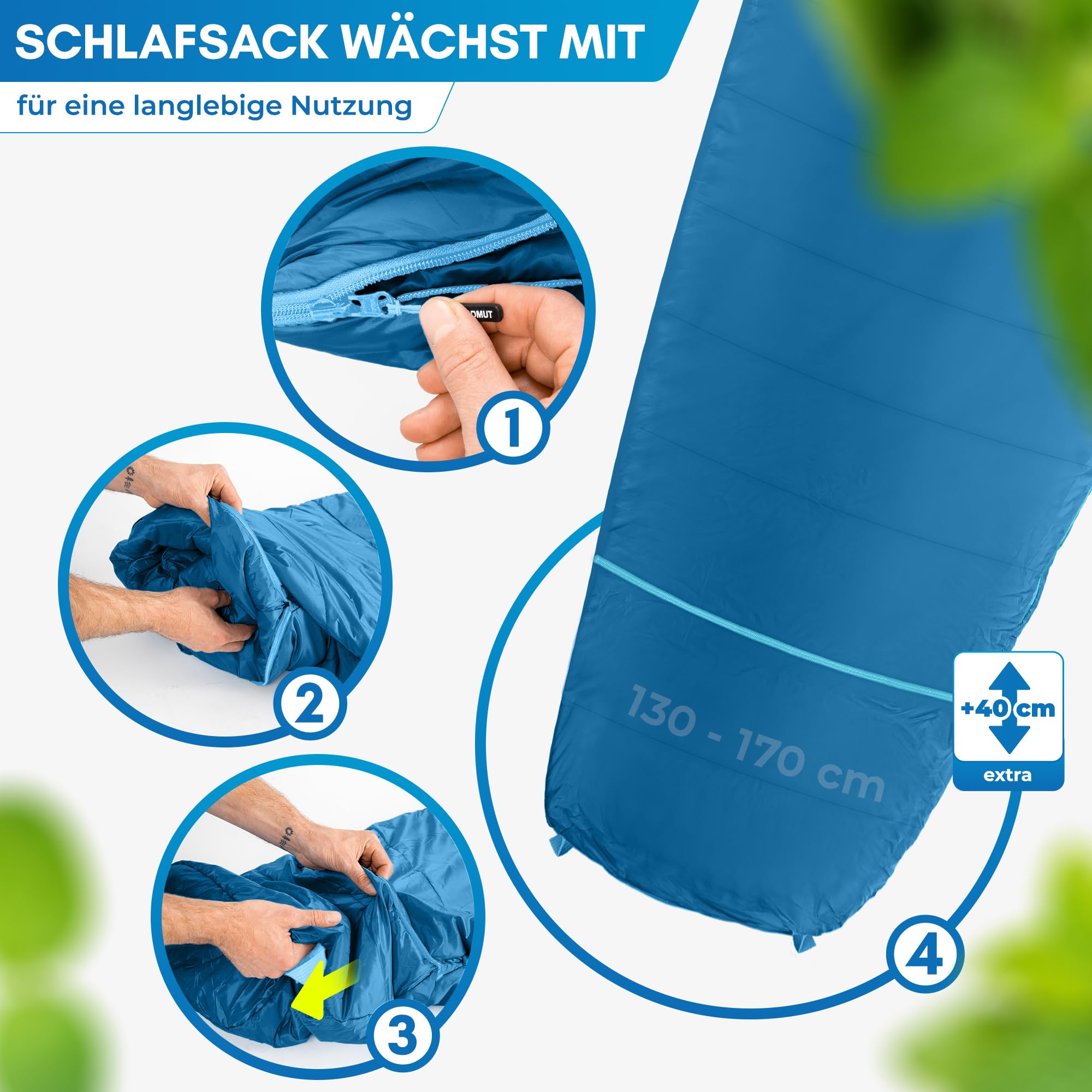 NORDMUT® Schlafsack Kinder mitwachsend für zuverlässigen Kälteschutz – Kinderschlafsack aus schadstofffreien Materialien – 3-Jahreszeiten Kinderschlafsack (200 GSM) für Outdoor Abenteuer