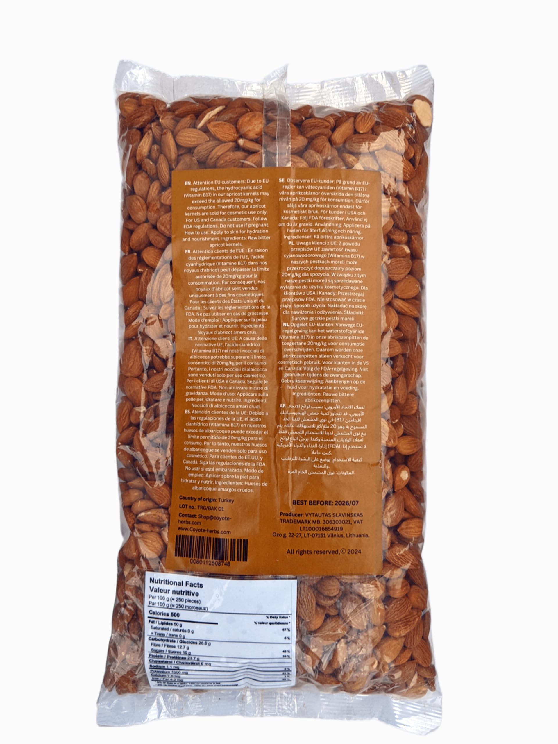 0,908 kg. Granos de albaricoque amargo seco/Núcleo de albaricoque amargo y crudo/vitamina b17/Semillas di albaricoque amargas naturales - mejor calidad