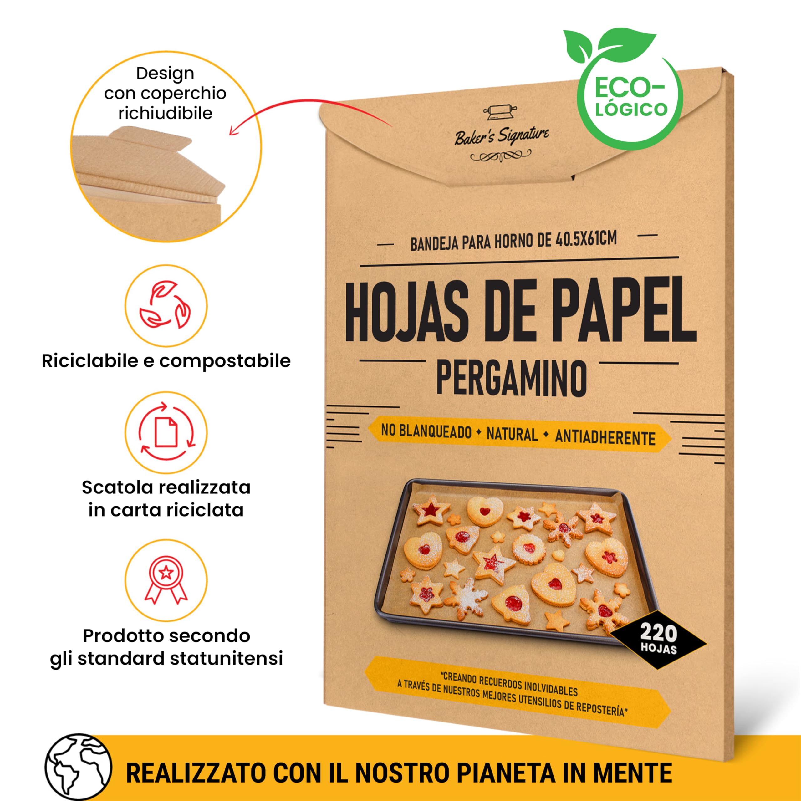 [220 hojas] Bandeja para hornear de papel pergamino de 40x60 cm de Baker's Signature