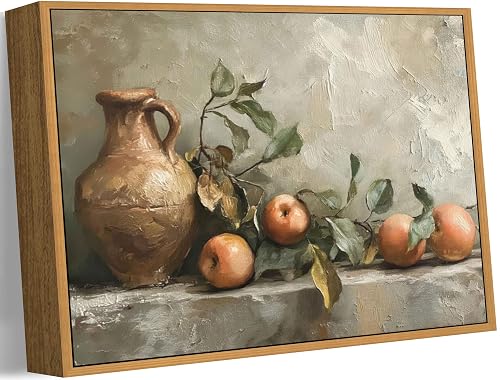 Floating Framed Vintage Kitchen Canvas Wall Art, Rustic Still Life