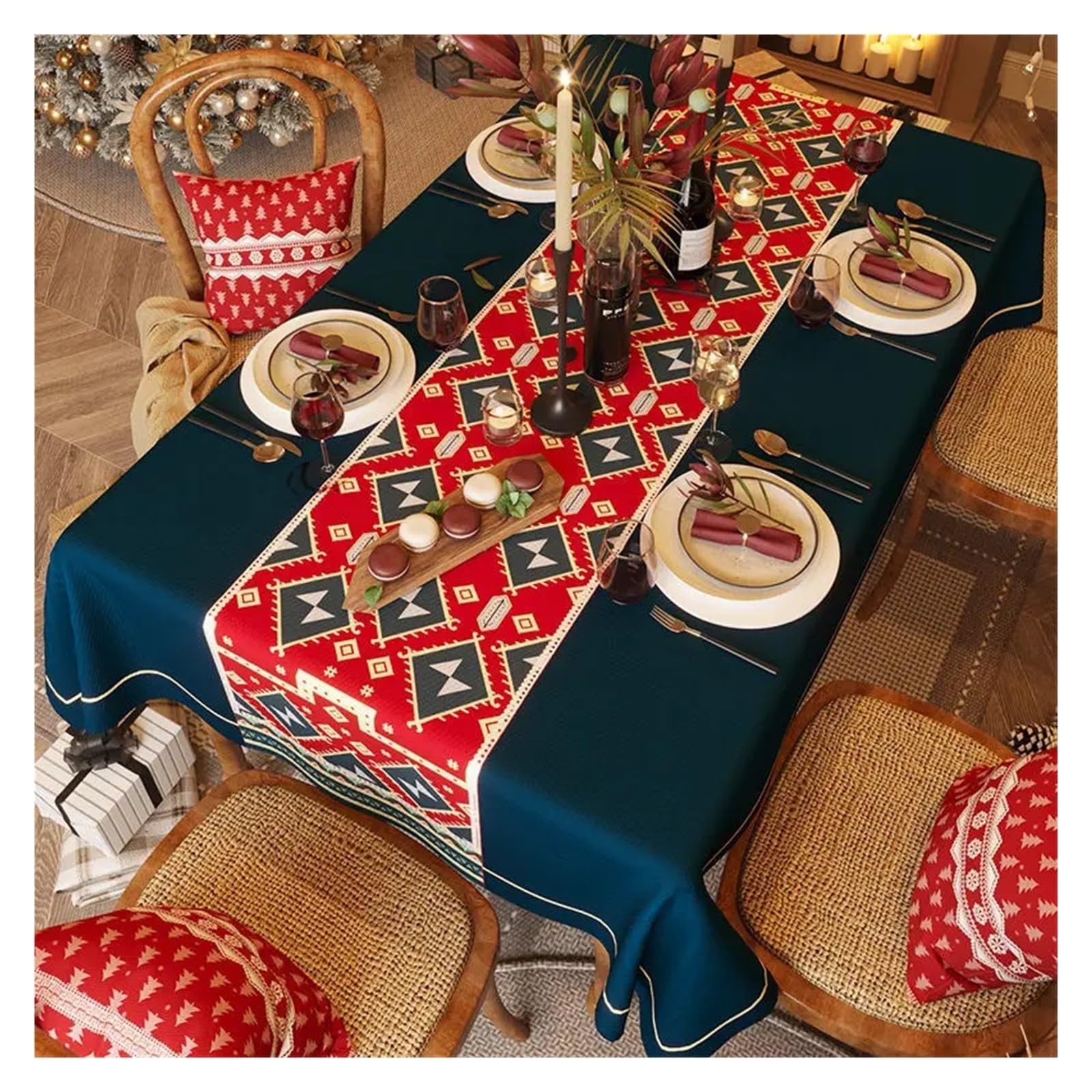 LYHYDMA christmas table cloth Red New Year Festive Christmas Tablecloth Kitchen Dining Table Party Tea Table Mat Home Decor Washable Dustproof Tablecloth For party, decoration(8,100x160cm 39x63inch)