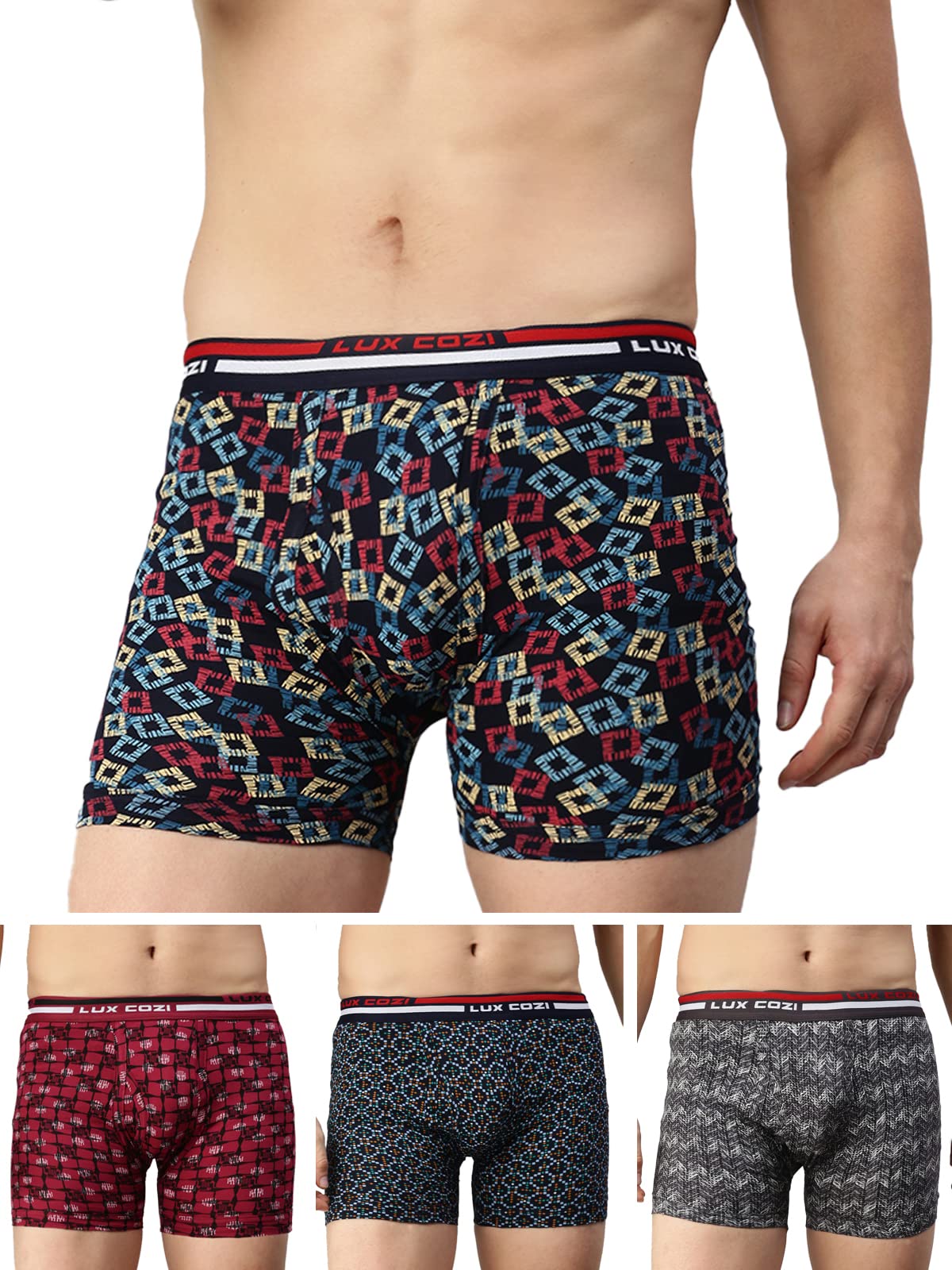 lux cozi Men's Cotton Outer Elestic Long Printed Trunk | Prints May Vary | Pack of 4-picture-25