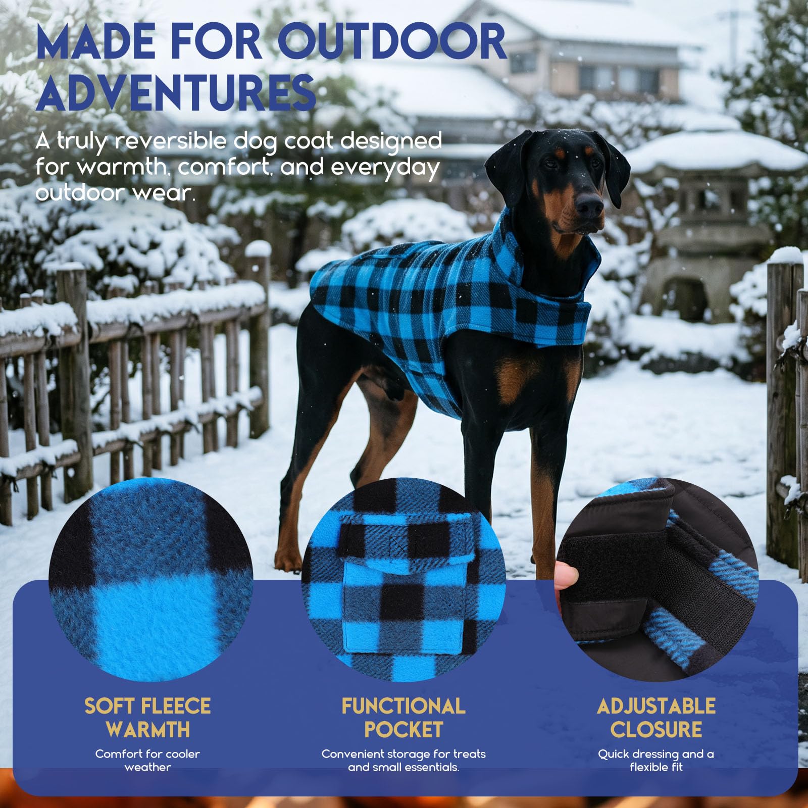 ASENKU Hundemantel Winter XL – Wasserdicht Hundejacke für Grosse Hunde | Warm gefüttert, Tasche, Klettverschluss, Doppelseitig. Winterjacken & Wintermäntel Ideal für Labrador, Golden Retriever