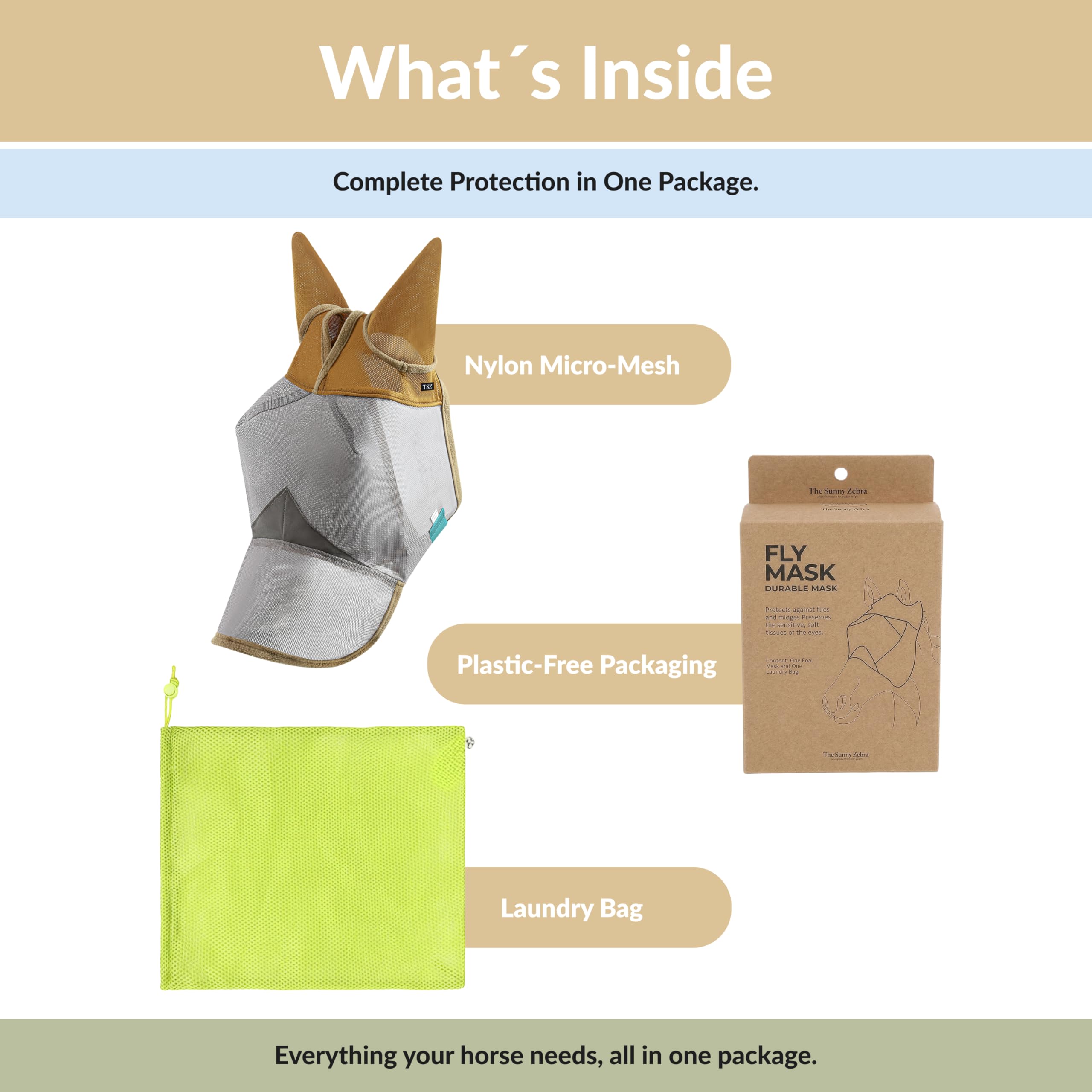Máscara de mosca de caballo con orejas y cubierta de nariz, 70% de bloqueo UV, máscaras transpirables para caballos, duradero, ajuste cómodo para protección durante todo el día, tamaño de caballo
