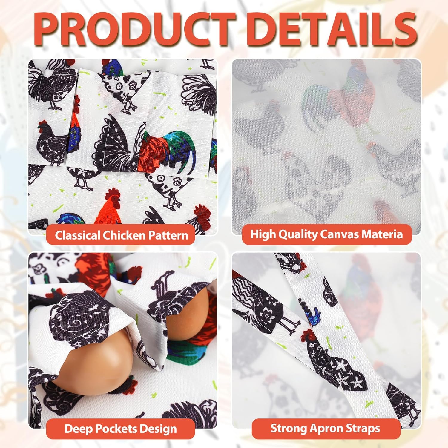 Egg Collecting Apron and Basket, 12 Deep Pockets Chicken Apron and 7 Deep Pockets Basket - Image 3