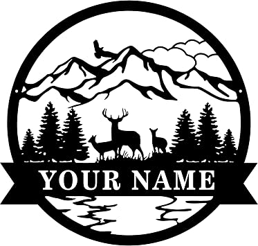 Mountain Deer Scene sign Personalized Metal Monogram, Wedding Gift. Family Name Sign, Outdoor Name Sign, Anniversary, Last Name Sign,Front Door