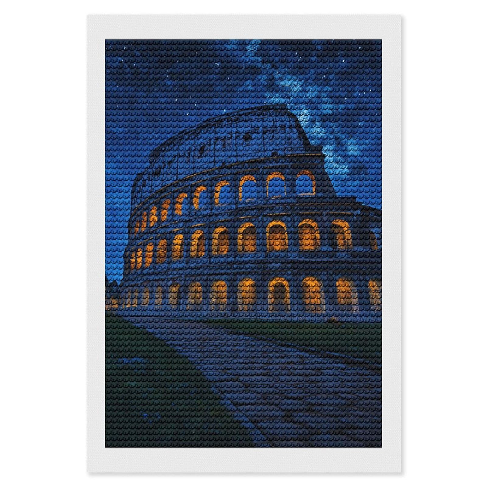 Junmoney Colosseum at Night Under Starry Sky Diamond Painting Set 8"x12", Neat Printed Canvas, with Tool Kit, Bedroom Decor, Gift Idea, Complete Accessories
