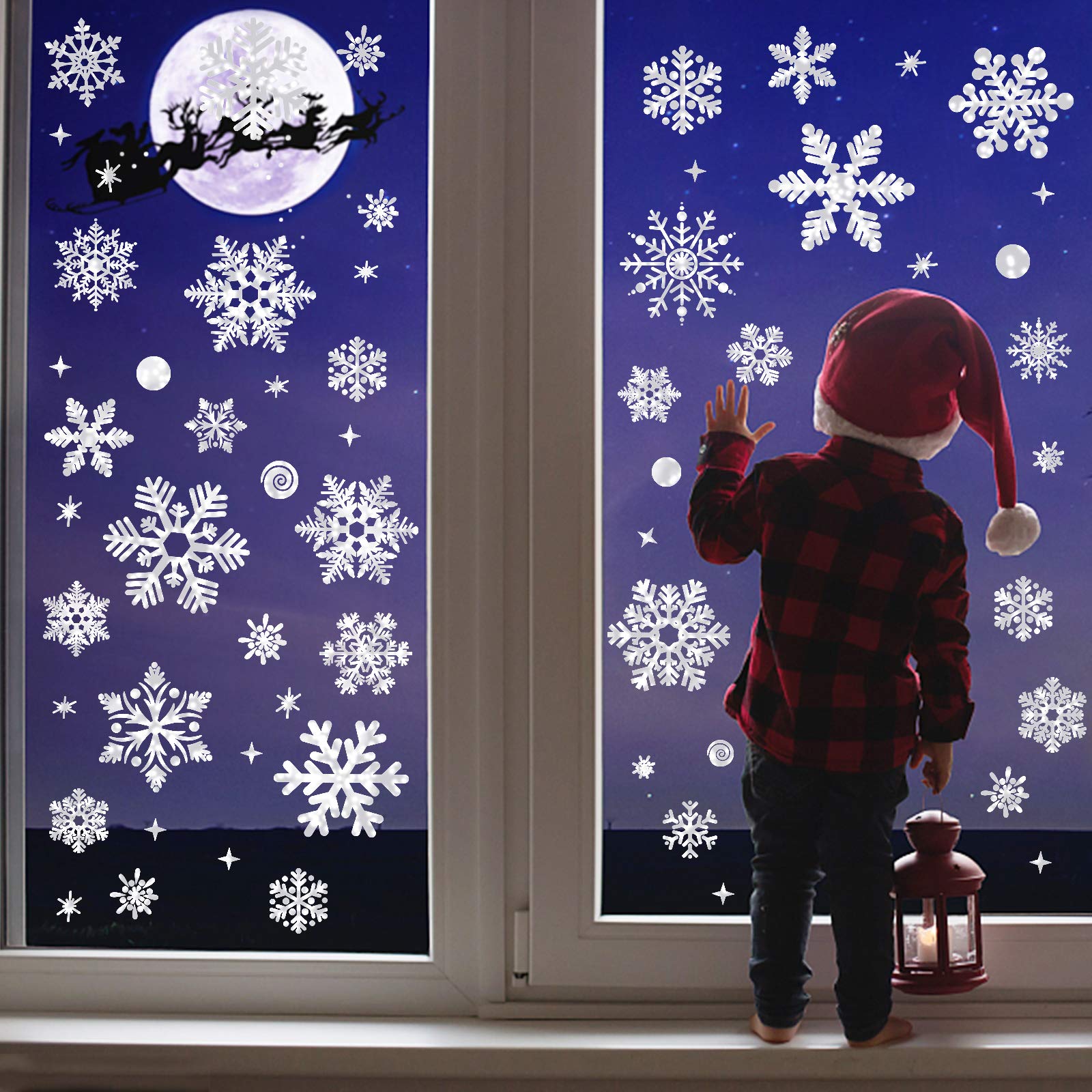 Tuzuaol Christmas Snowflake Window Clings Stickers Decorations Glitter Sparkling Xmas Snowflakes Decals for Winter Frozen Party Supplies Wonderland Decorations