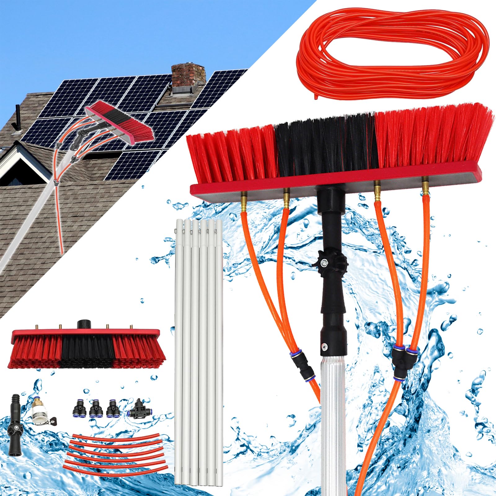 Pulitore per finestre, 14 m, professionale, alimentato ad acqua, per pannelli solari, tetti, camion, barche e auto, leggero e facile da usare