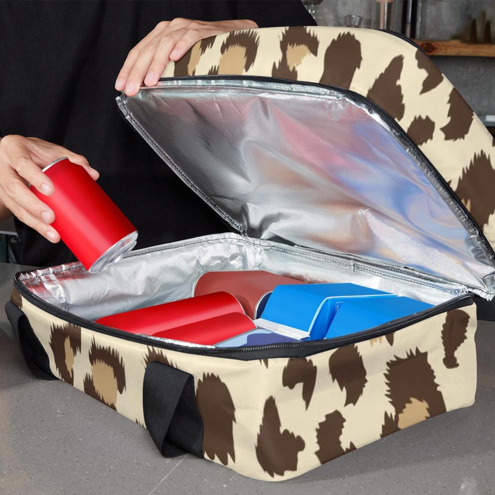 Grand sac à déjeuner isotherme pour homme et femme, double couche, étanche, étanche, réutilisable, sac fourre-tout pour le travail, l'école, le pique-nique, la plage, le camping, les voyages, motif
