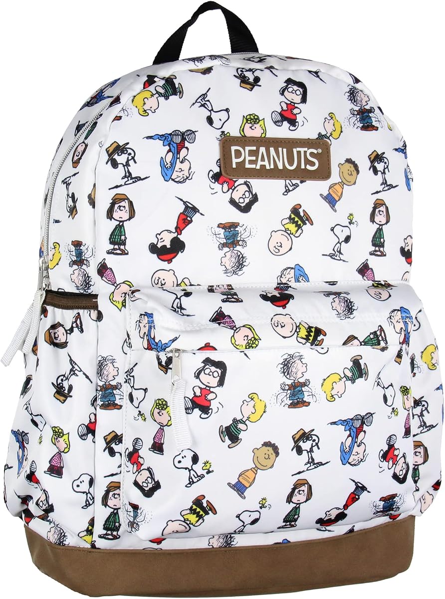 INTIMO Peanuts Snoopy Charlie Brown Sally Linus Cute School Travel Backpack With Faux Leather Bottom 16"