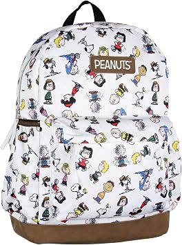 INTIMO Peanuts Snoopy Charlie Brown Sally Linus Cute School Travel Backpack With Faux Leather Bottom 16"