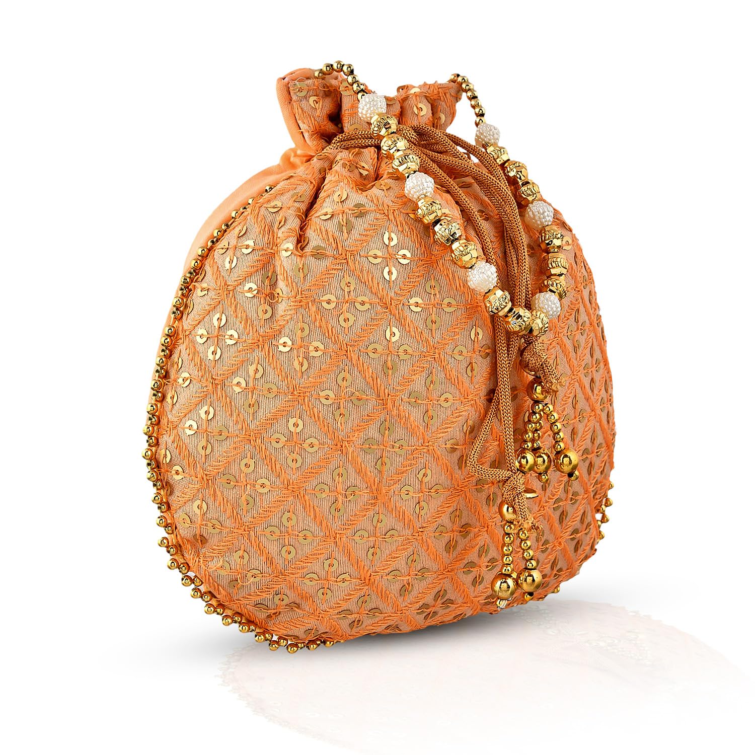 Kuber Industries Potli | Silk Wedding Potli | Drawstring Closure Potli | Wallet Potli | Christmas Gift Potli | Baby Shower Potli | Traditional Shagun Potli | Single Side Sequins | Peach (B0CQTBJGFH) Amazon Price History, Amazon Price Tracker