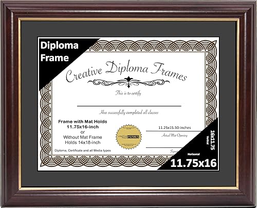 Vista 190 de Creative Picture Frames Marco de diploma de borde dorado caoba de 12 x 16 pulgadas con vidrio negro y colgadores de pared instalados, marco