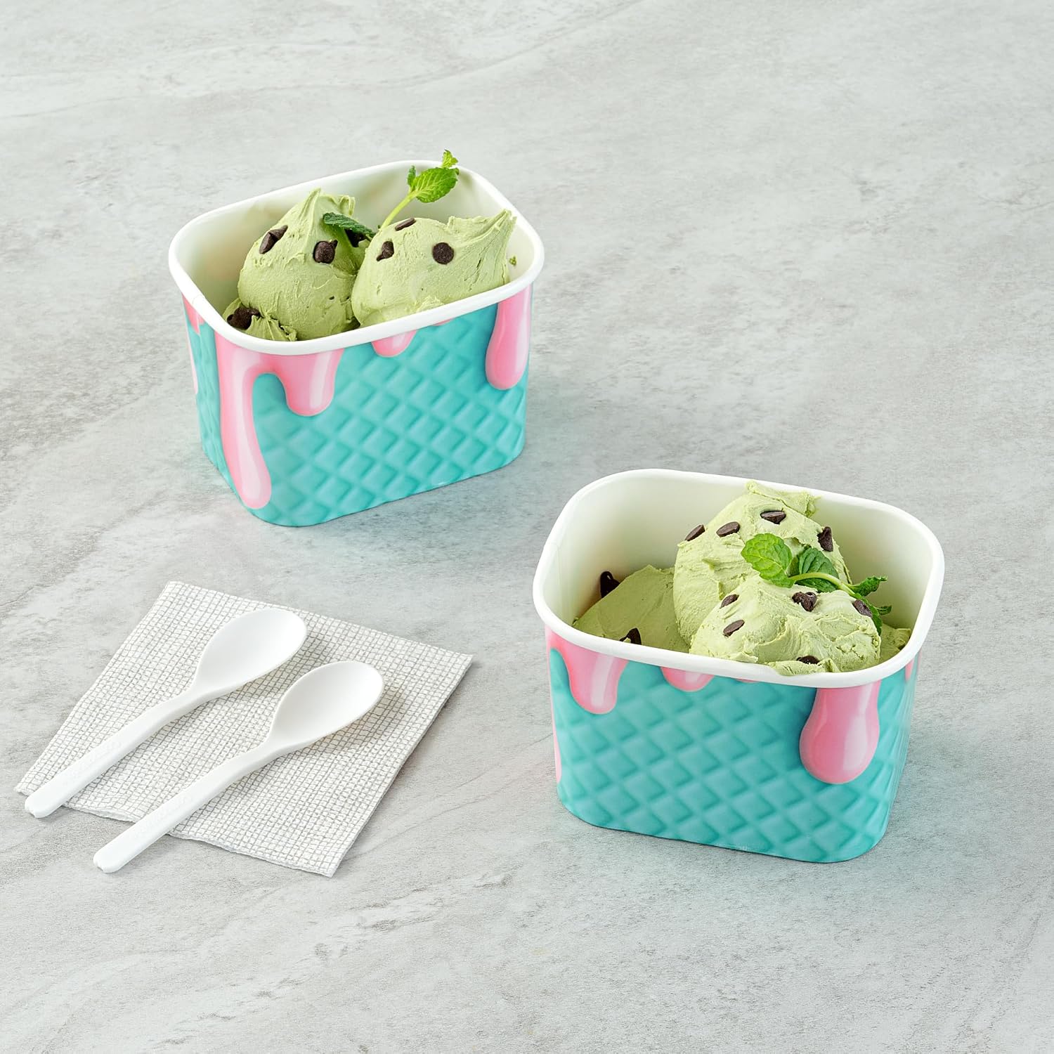 Restaurantware Paper Cups 200 Count 12 Ounce Square Disposable Ice Cream Containers, Leak-Resistant Paper Dessert To Go Cups, Hot And Cold Food, Durable Bubblegum Splash Design, Lids Sold Separately image 4