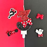 Vista 7 de Vela de cumpleaños número 3, velas de número de lentejuelas rojas y negras con lazo rojo 3rd Glitter Cake Candles