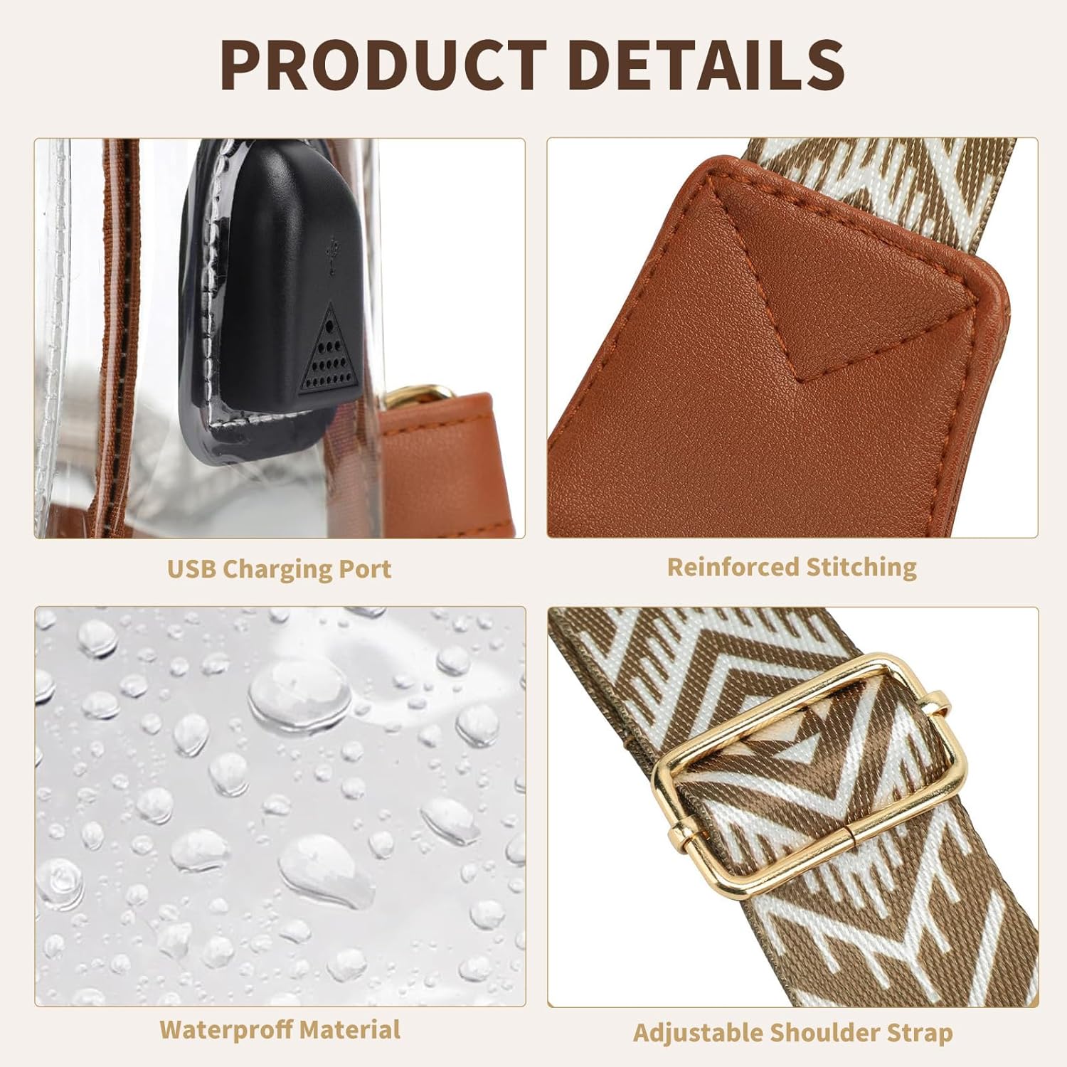 Clear Bags for Stadium Approved with USB Charging Port,Durable Waterproff Material Clear Crossbody Bags for Women,for Stadium Events,Office - Image 6