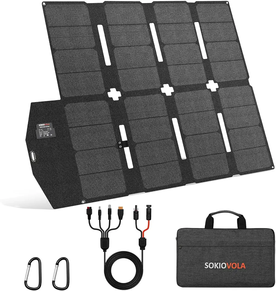 SOKIOVOLA Painel Solar Portátil 100 W, Modelo Mc-4, Dobrável, Carregador Solar 18 V, Ip68 À Prova D'Água, Leve E Compacto, Ideal Pequenas Estações Energia, Viagens Em Trailers E Atividades Ao Ar