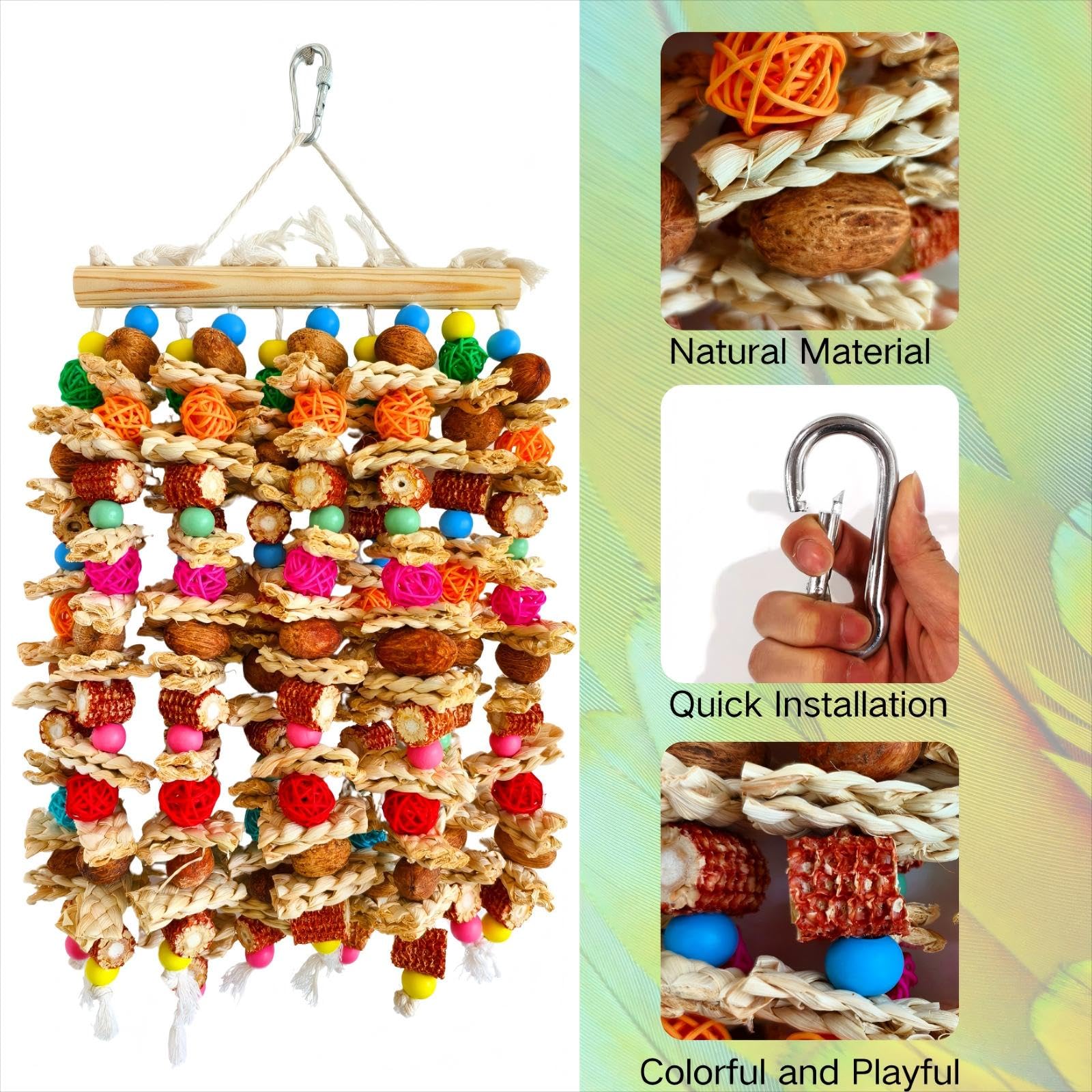Large Bird Parrot Toys,Multicolored Natural Macaws Toy Bird Chewing Toy for Cokatoos African Grey and Large Medium Birds - image 3