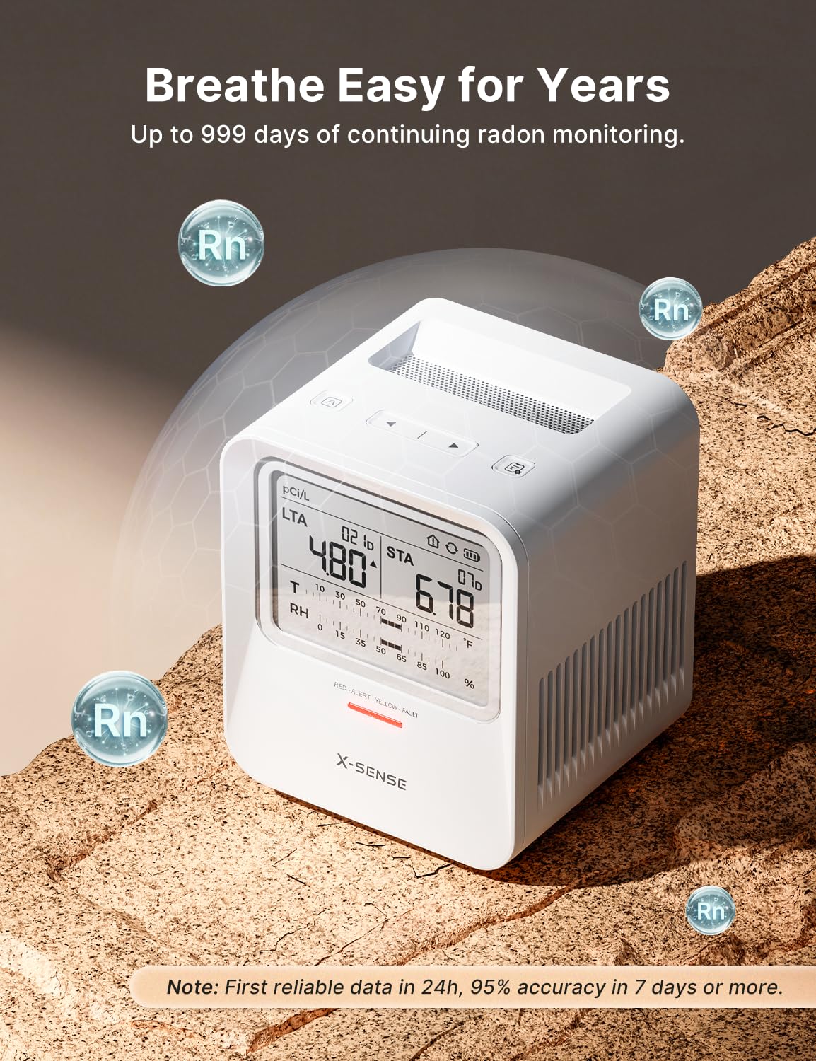 X-Sense Radon Detector, Audible & Visual Alert, One-Touch Reset