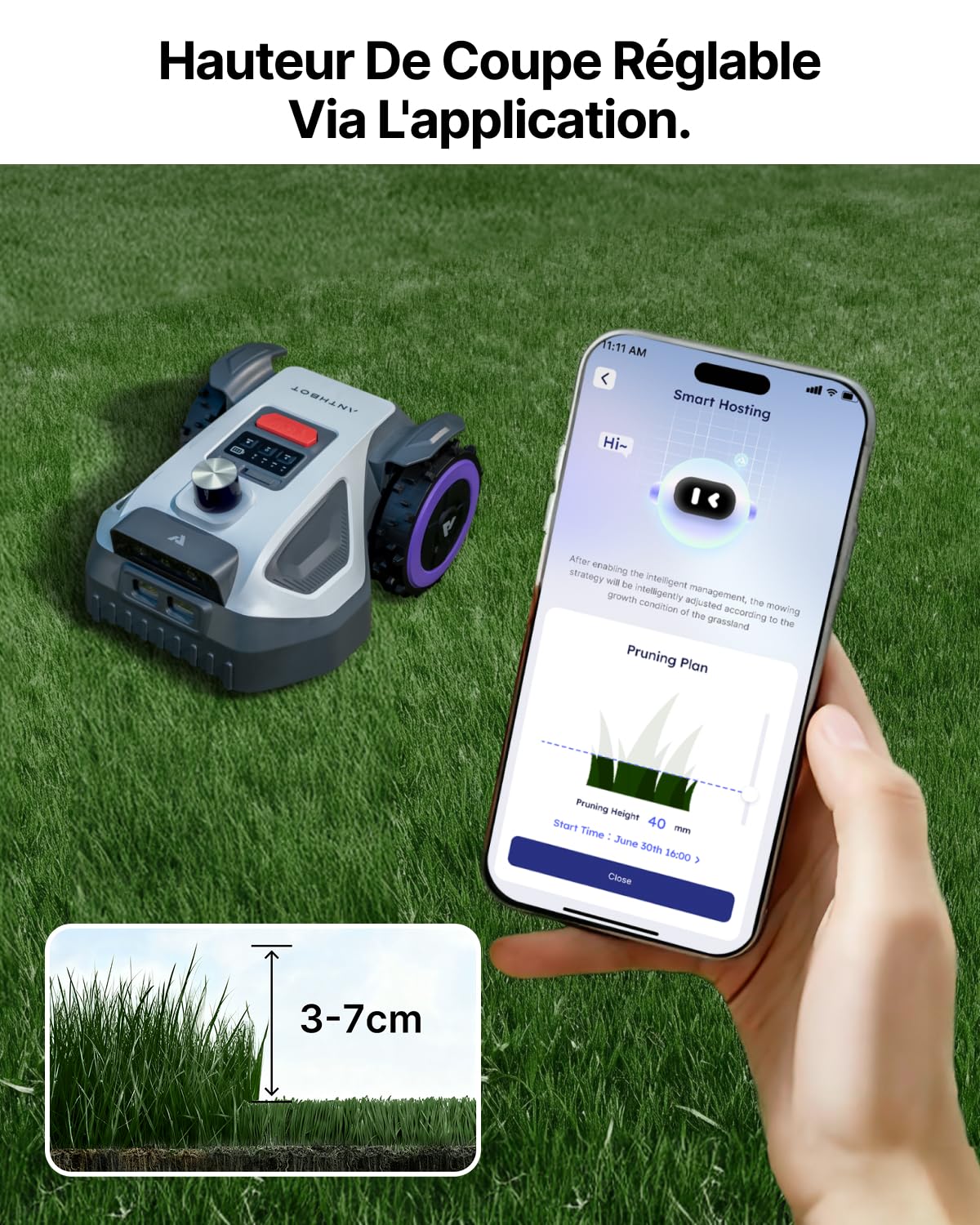 ANTHBOT M5 LiDAR 360° Robot Tondeuse, Fonctionnement Plug-and-Play, 300-500㎡ Recommandée, Cartographie Automatique, Évitement d'obstacles par IA,Taille en U