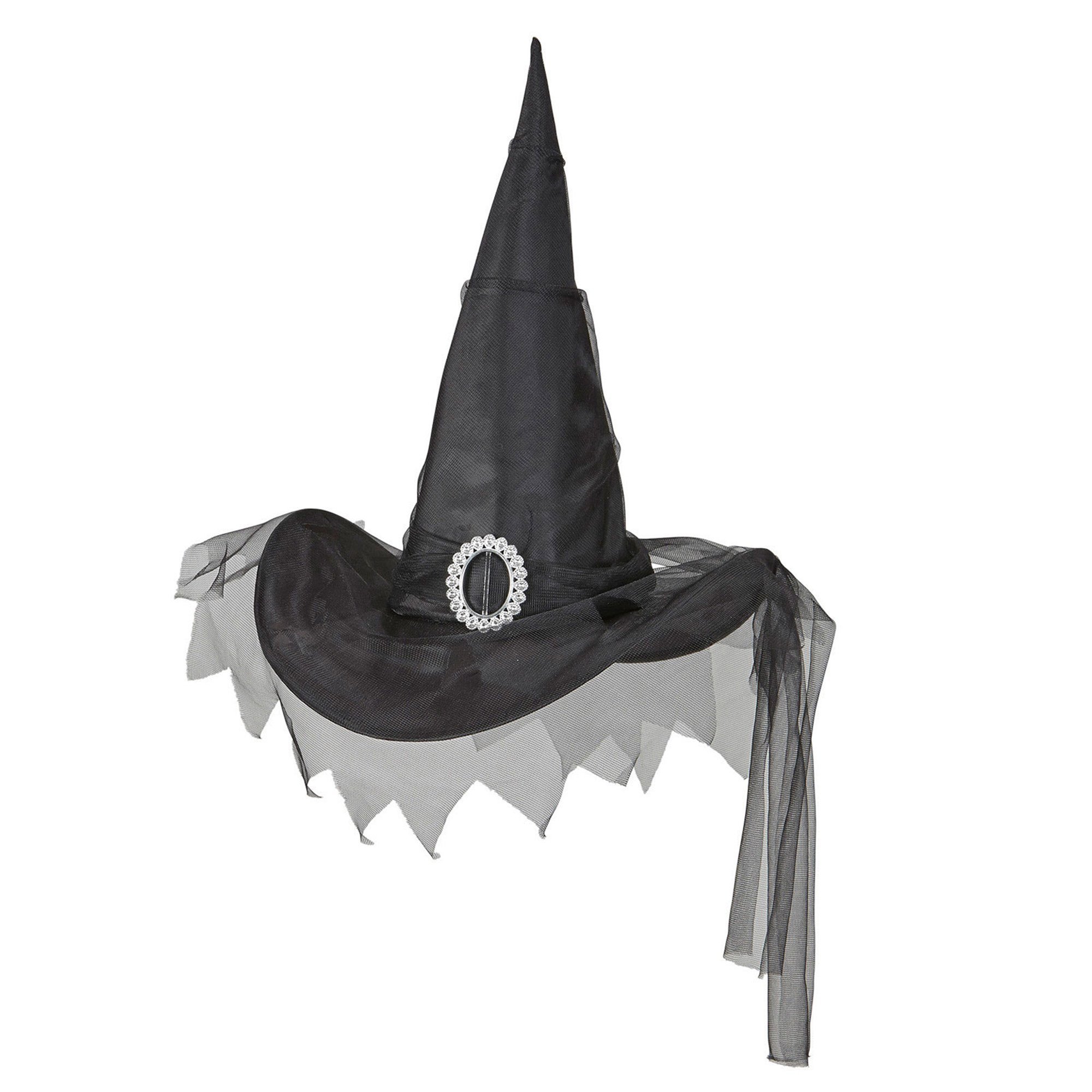 Widmann Black Witch Hat With Tulle Spooky Wicked Halloween Fancy Dress Accessory