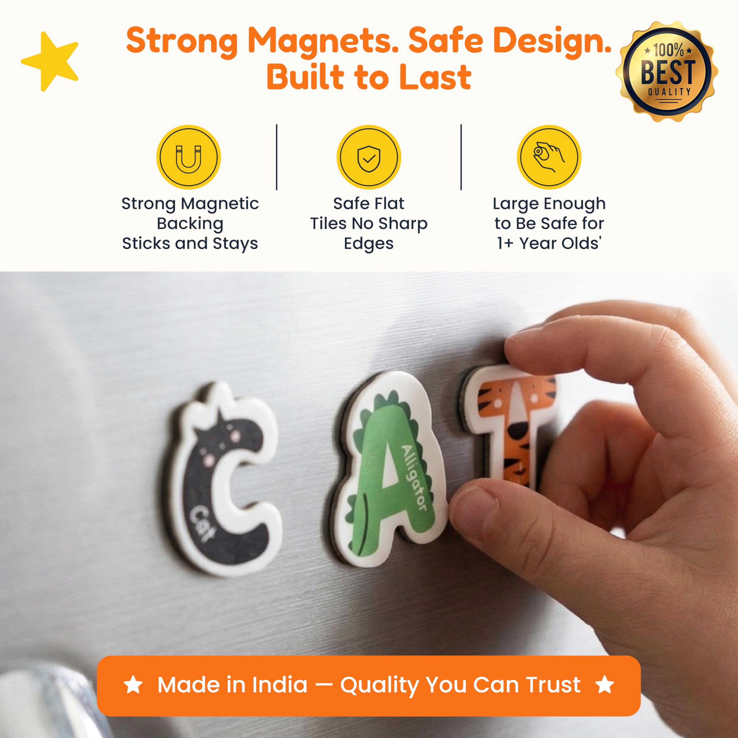 Kidster Magnetic Animal Alphabet Letters – 26 Pcs ABC Fridge Magnets for Kids 1–4 Years | Montessori Educational Learning Toy | Colorful Uppercase Alphabet Spelling Game for Toddlers 3