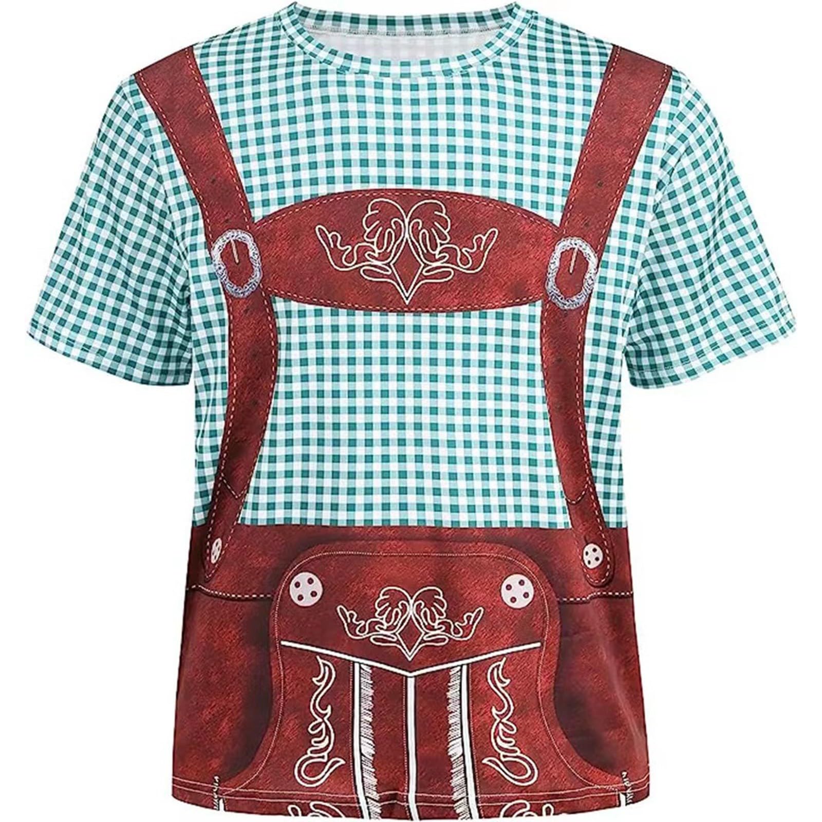 Adult Ladies Oktoberfest Beer Girl Bavarian Fancy Dress Costume Short Sleeve Crew Neck Plaid Print Oktoberfest Light Brown Tee Shirt Top Blouse German Dirndl Blouse Lederhosen Outfit — image 1