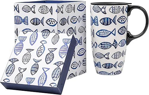 Taza de café de viaje de cerámica con tapa, regalo para el hogar y la oficina, taza de té alta de porcelana de 17 onzas con mango de arte floral en