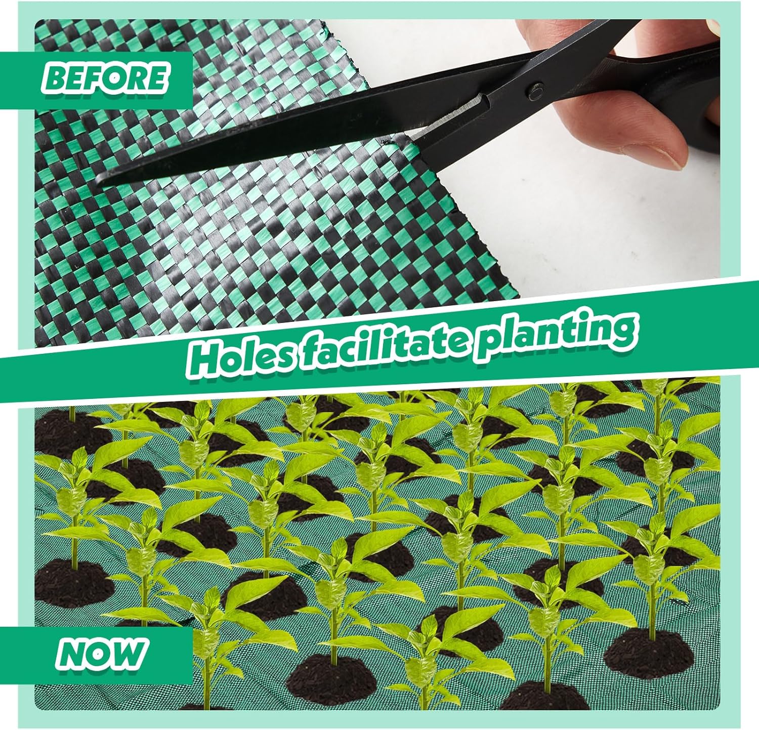 78 x 6.5 ft Garden Weed Barrier Landscape Fabric with Precut Planting Holes, Heavy Duty Weed Barrier Permeability Gardening Ground Cover Mat for Outdoor Greenhouse, Vegetable Beds, Green