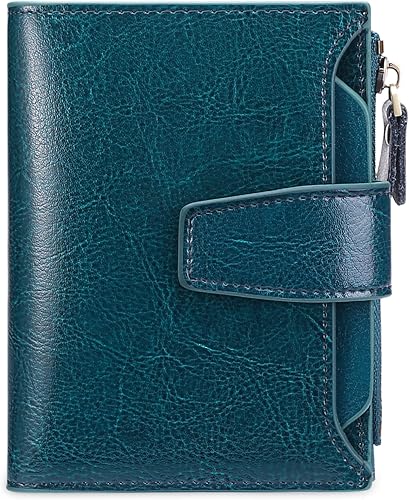 GOIACII - Cartera pequeña para mujer con bloqueo RFID, piel auténtica, bolsillo con cremallera para monedas y ventana para identificación, BA_Azul