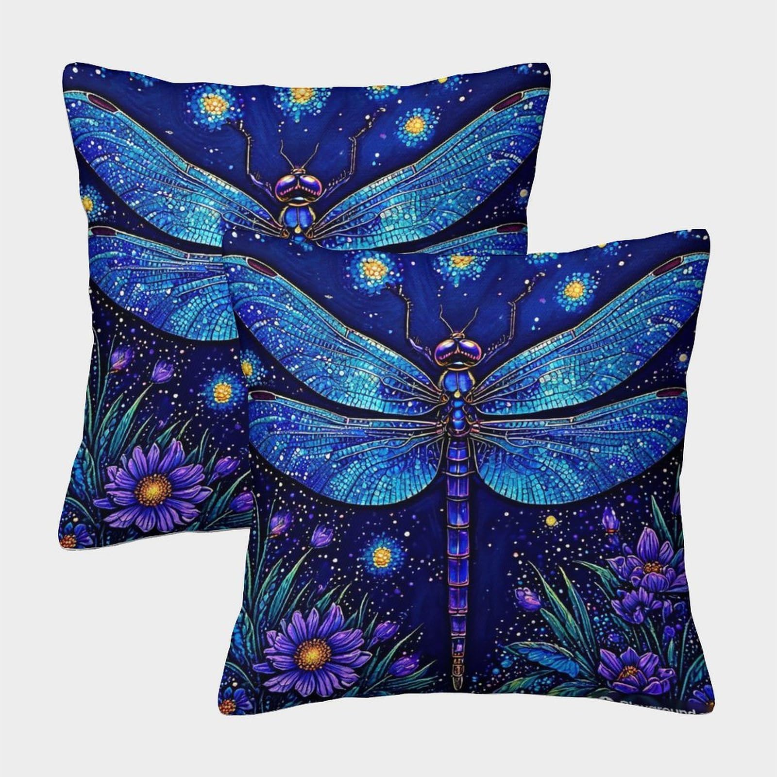 Dragonfly Cushion Cover 2 Pack Soft Decorative Machine Washable Pillowcases Square Cushions with Invisible Zipper Cushion Covers For Livingroom Sofa Bedroom Throw Pillow Case 50x50cm