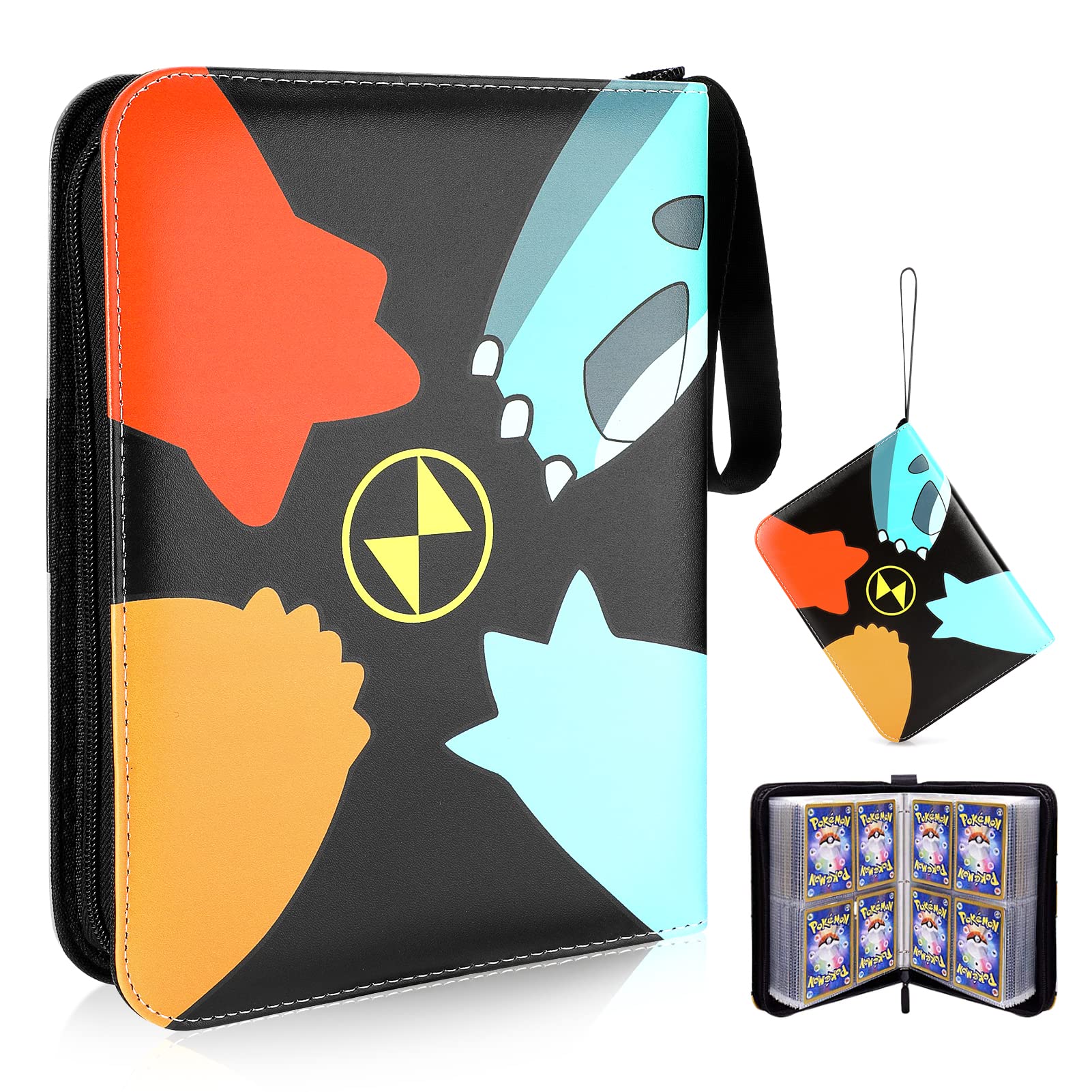 Trading Card Binder 4 Pocket, Aceshop Card Binder for Pokemon Cards with 50 Removable Sleeves, 400 Pockets Zipper Card Binder Holder, Trading Card Case for Baseball and Football Cards for Boy Girl
