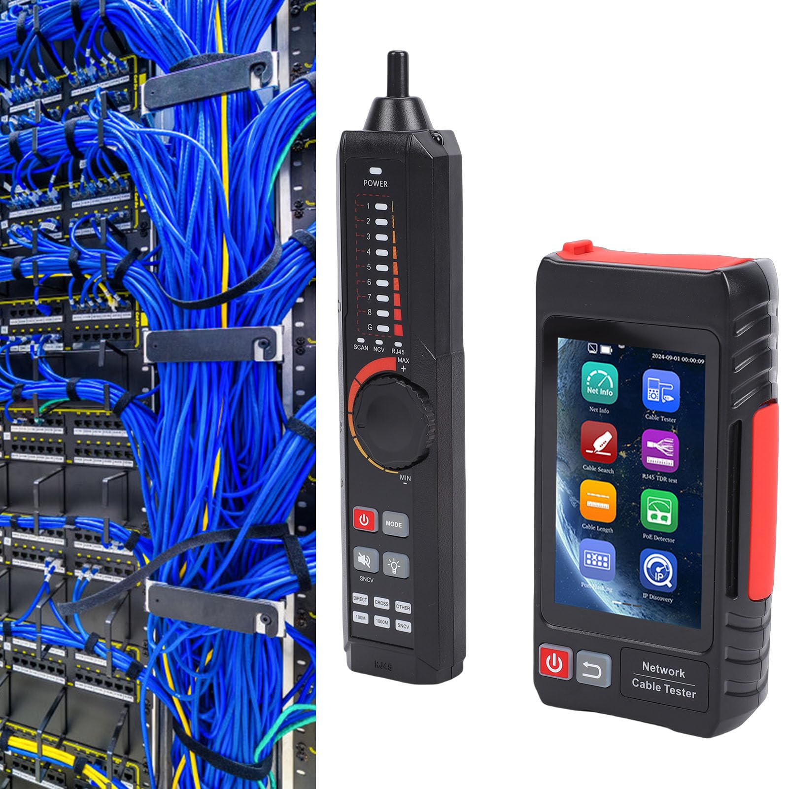 Tester per cavi di rete RJ45 multifunzione, touch screen IPS da 4 pollici Batteria ricaricabile da 4000 mAh Tracker per cavi Test TDR fino a 3000 m per cavi UTP Supporta strumenti