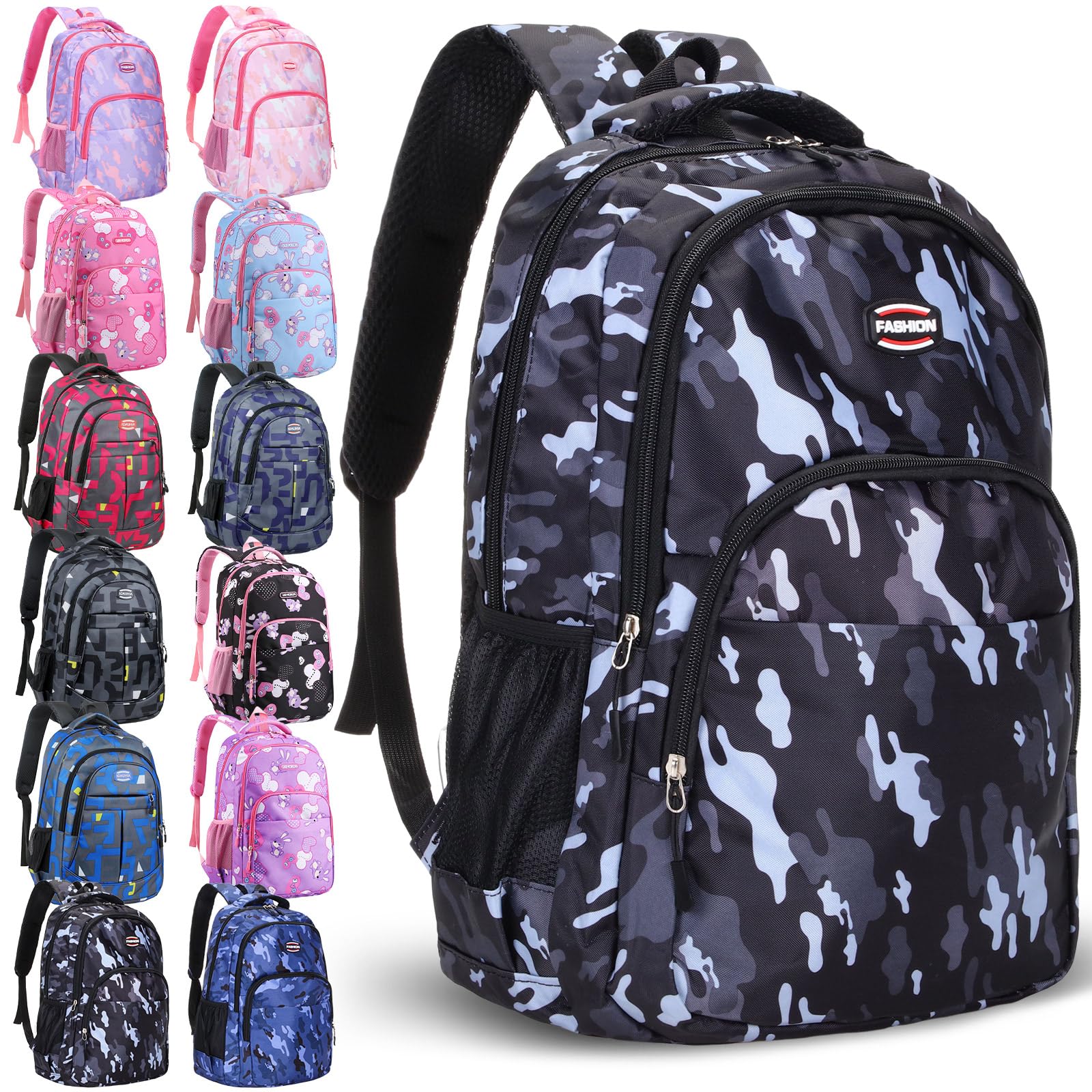 Clysee 12 Pcs 17 Inch School Backpack Bulk Student Backpack for Teens Boys Girls School Donation Charities (Heart)