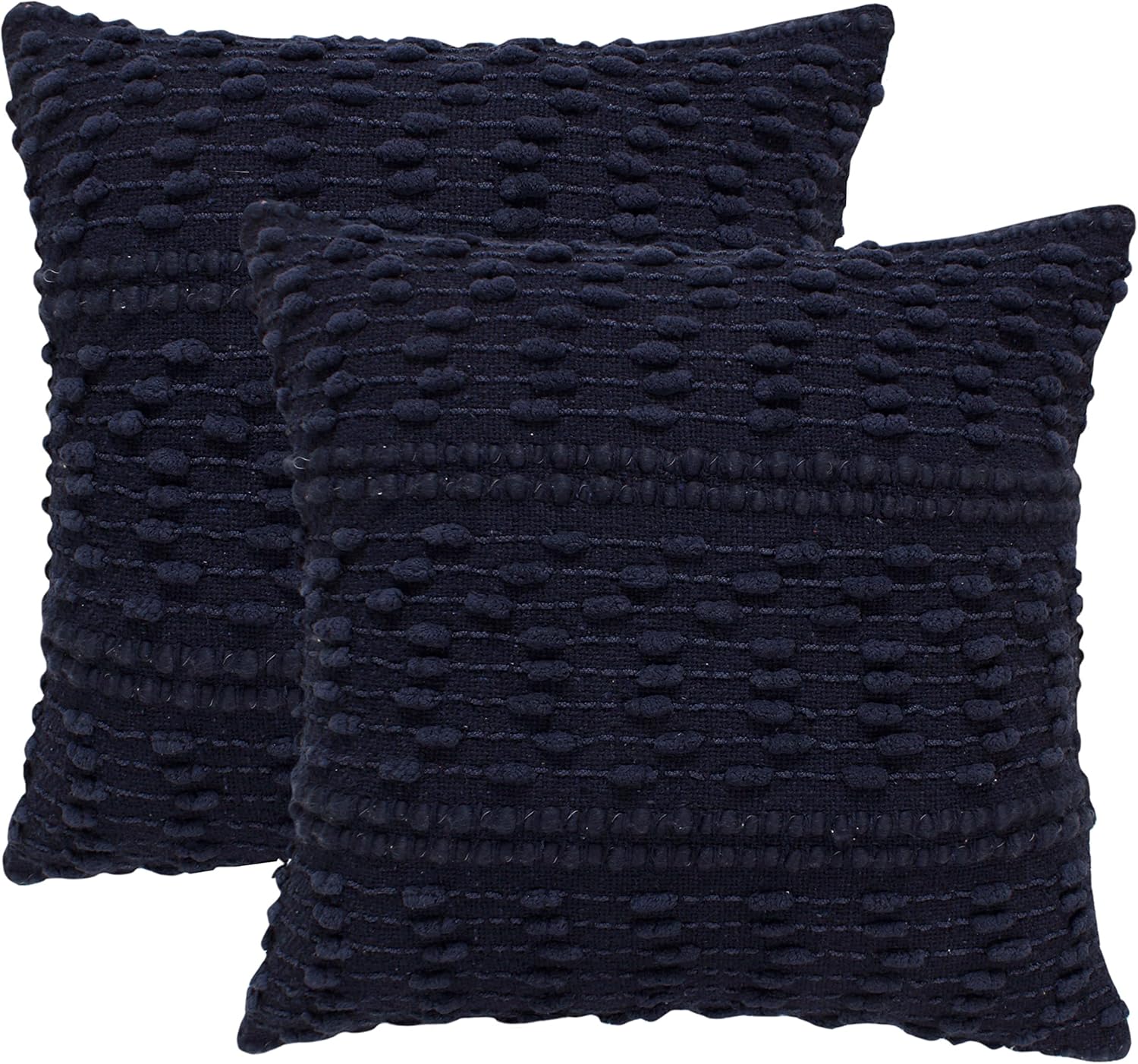 ACCENTHOME Boho Throw Pillow Cover 18x18 Inch (2 Pc) Cotton Hand Woven Decorative Design Pillows for Farmhouse Couch Sofa Bedroom | Navy Tufted Pillow Covers | Home Decor Textured Hug Pillowcases - Image 2