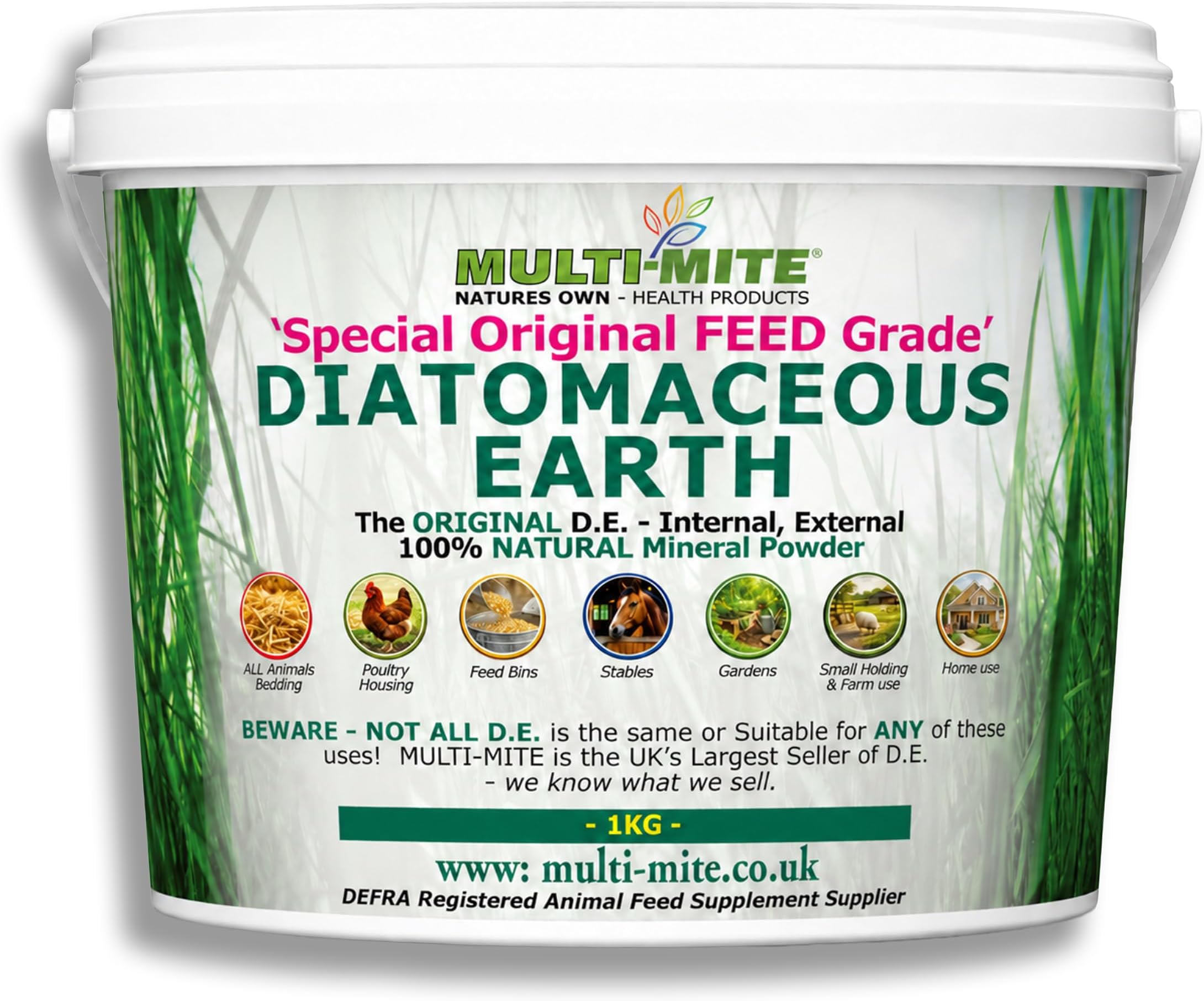 1kg Bucket Feed Grade Diatomaceous Earth - Red Mite, Fleas & All Animal Internal & Lice Control Powder - 100% Natural Insect Killer Pest Mite Treatment