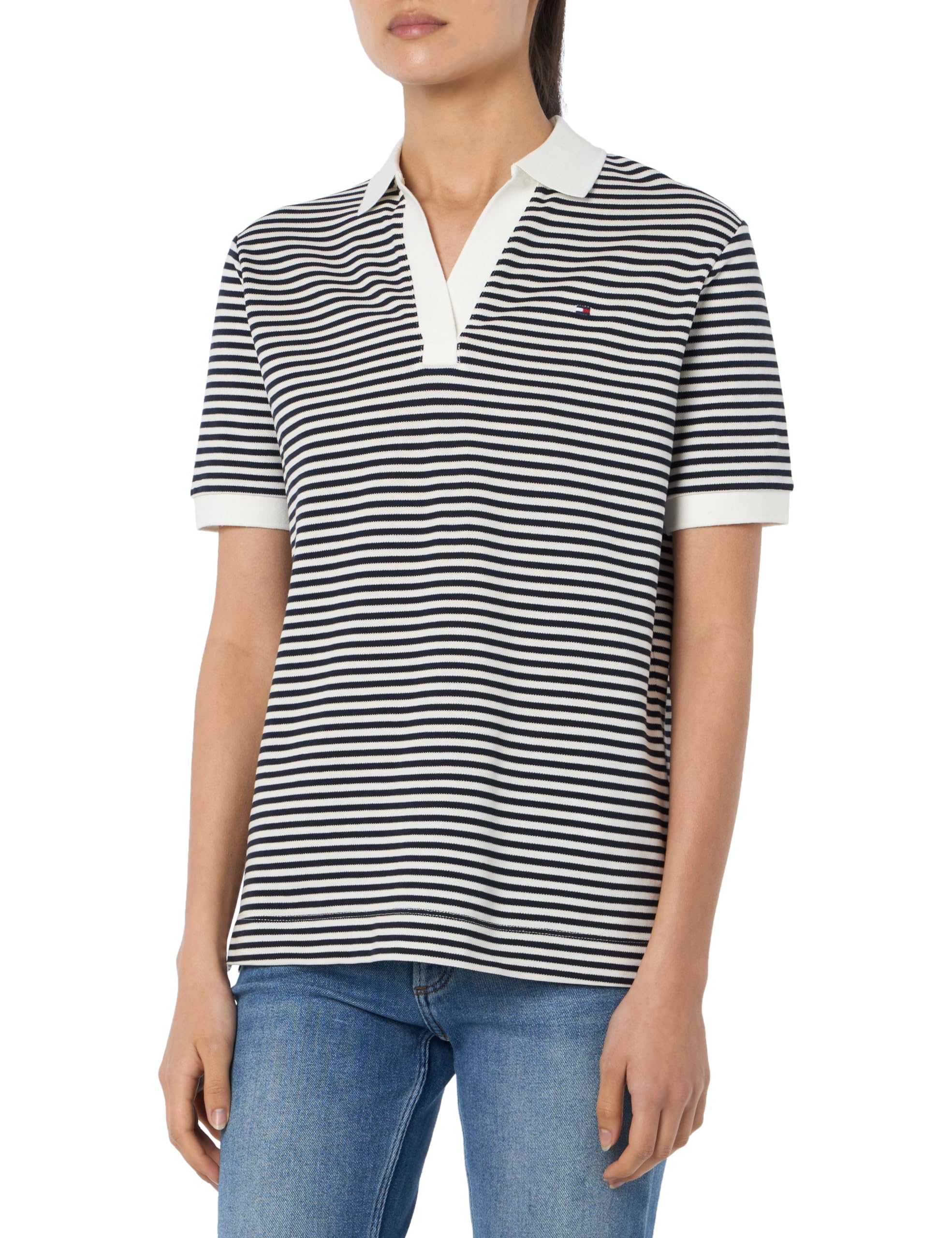 Tommy Hilfiger Women RLX Open Placket Lyocell Polo Ss S/S Polos, White, XXL