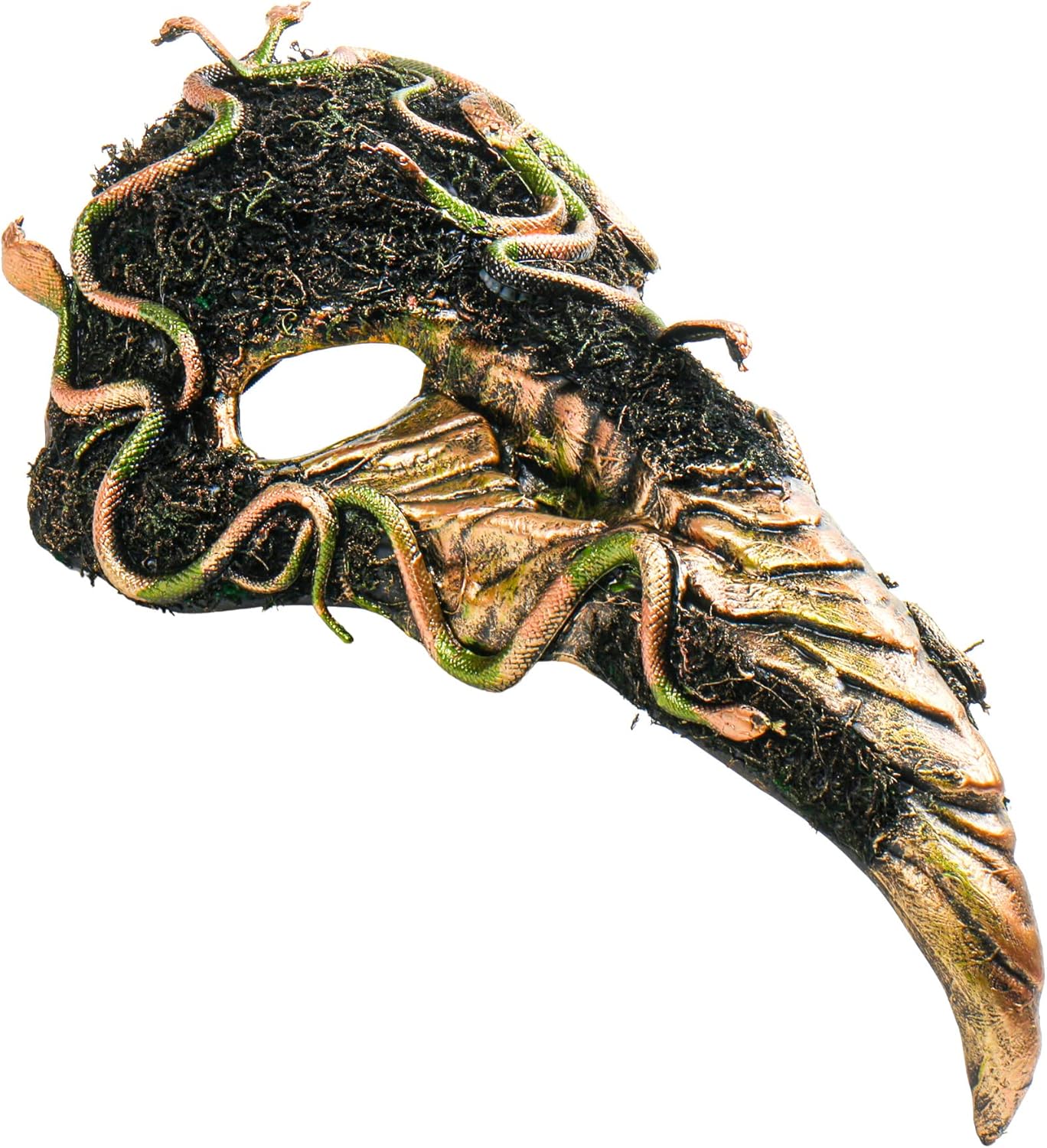 Creepy Scary Snake Halloween Mask Skull Voodoo Raven Crow Bird Beak Long Nose Mask, Wild Forrest Snake Medieval Plague Doctor Masquerade Raven Mask / Crow Mask Cosplay Venetian Mardi Gras Party Prom Headdress Costume - Green Gold