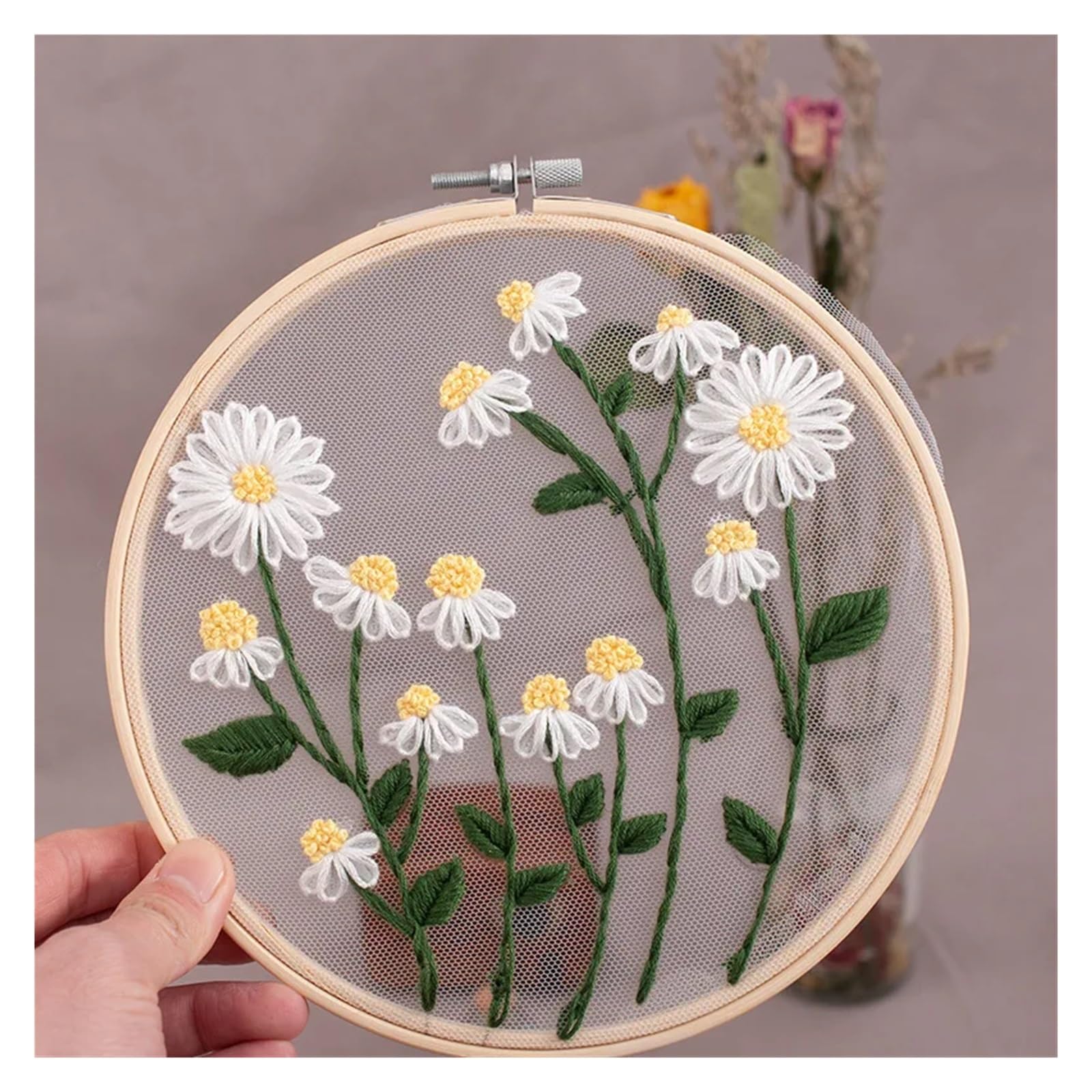 Zestaw do haftowania DIY kwiatowy wzór - 18 x 18 cm i 20 x 20 cm tkanina, wielokolorowe nici dla początkujących, łatwy w użyciu, kompletny zestaw rzemieślniczy do projektów domowych i artystycznych
