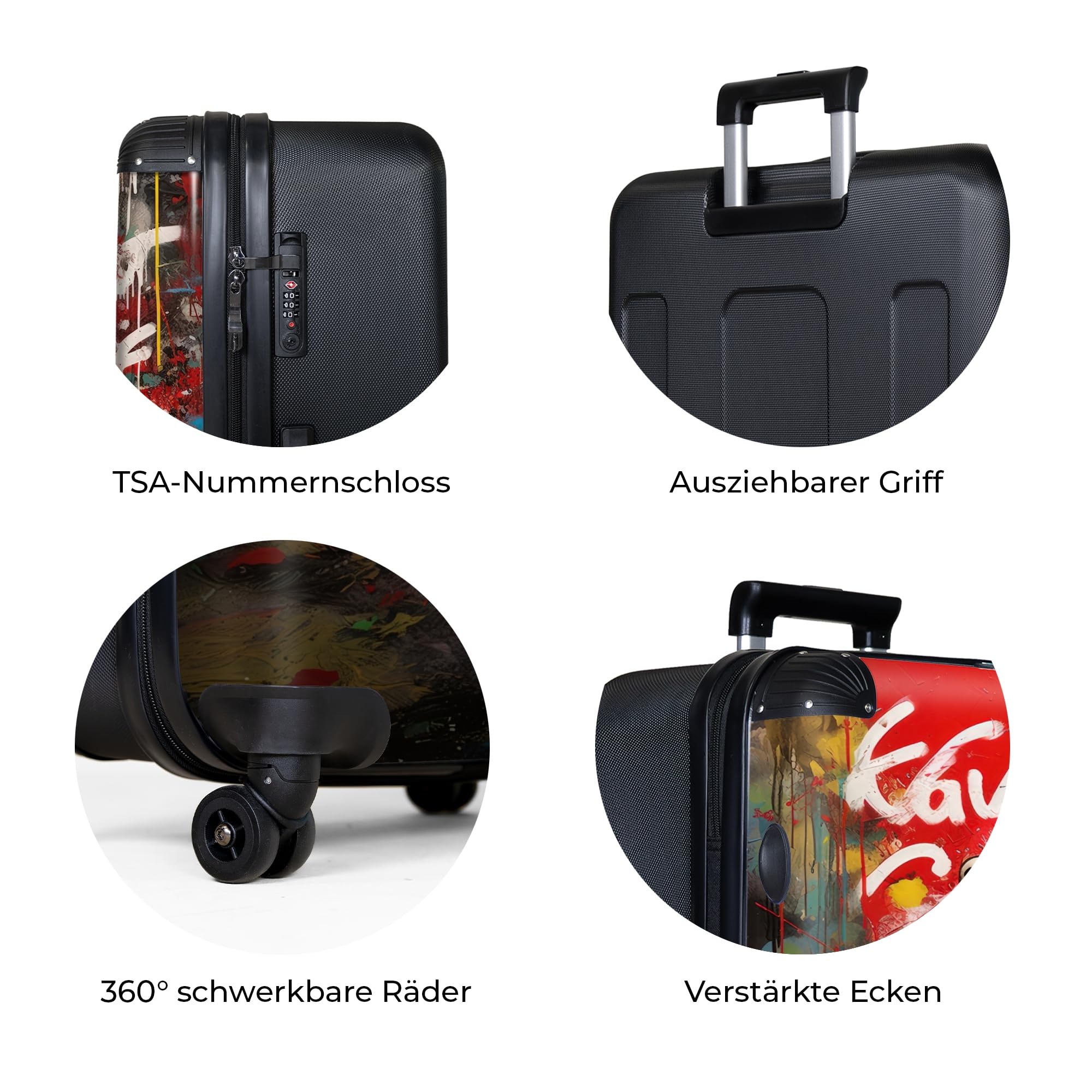 NoBoringSuitcases.com® Koffer XL Groß 77x51.5x28 cm Hartschale Reisekoffer 4 Rollen Leicht Koffer Trolley Hartschalenkoffer Graffiti - AFFE - Cola