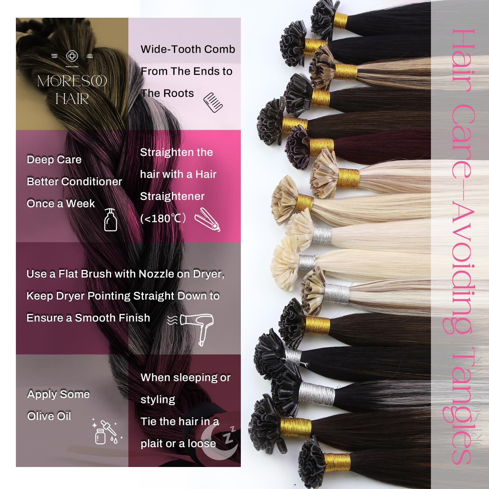 Moresoo Pre Bonded Hair Extensions Balayage Off Black to Silver Ombre Keratin Bond U Tip Hair Extensions Real Human Hair for Women 20 Inch 1g/s 50g/Pack #1B/Silver/1B - Image 4