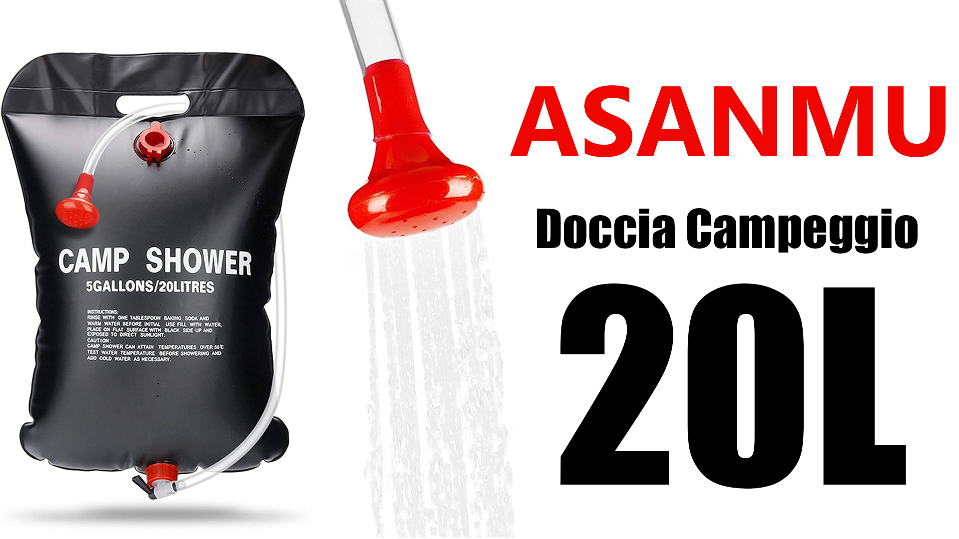 Doccia Solare Da Campeggio JTENG 20L – Sacca PVC Portatile Con Soffione Regolabile Per Outdoor E Spiaggia