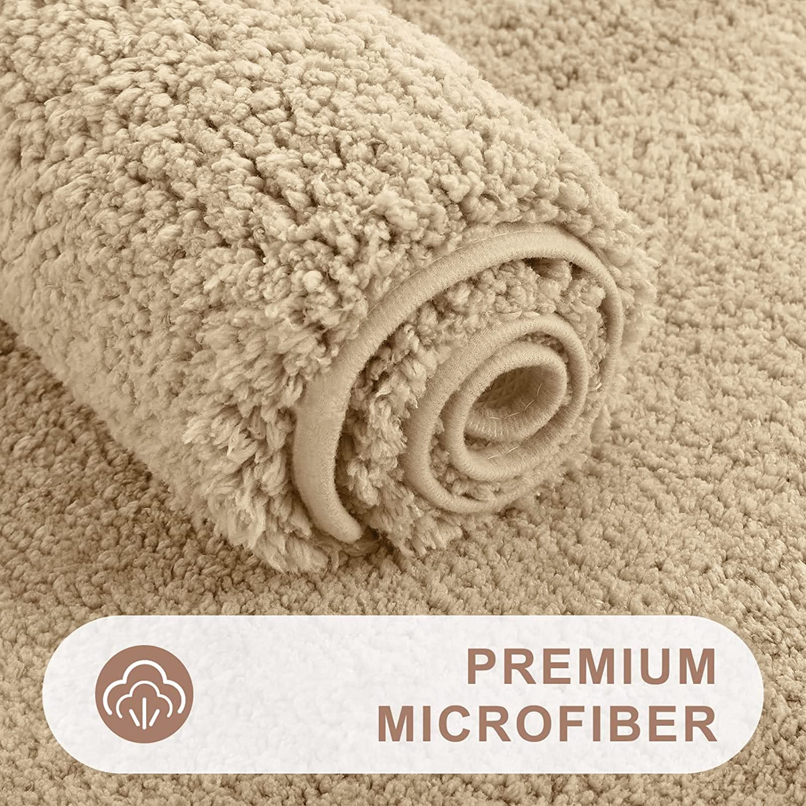 Buganda Microfiber Bathroom Contour Rug (20x24, Beige) Shaggy Soft and Absorbent , Non Slip, Thick Plush, Machine Washable U Shape Toilet Rug for Bathroom
