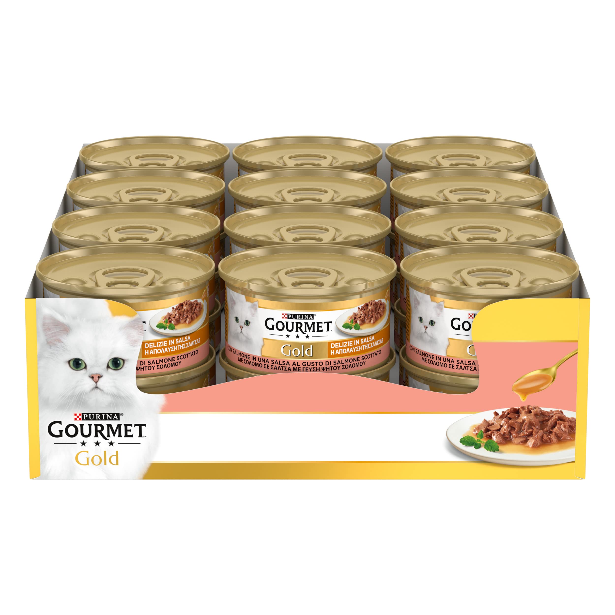 GOURMET Gold Delizie in Salsa Cibo Umido per Gatti Adulti Filettini con Salmone 24 Lattine da 85g