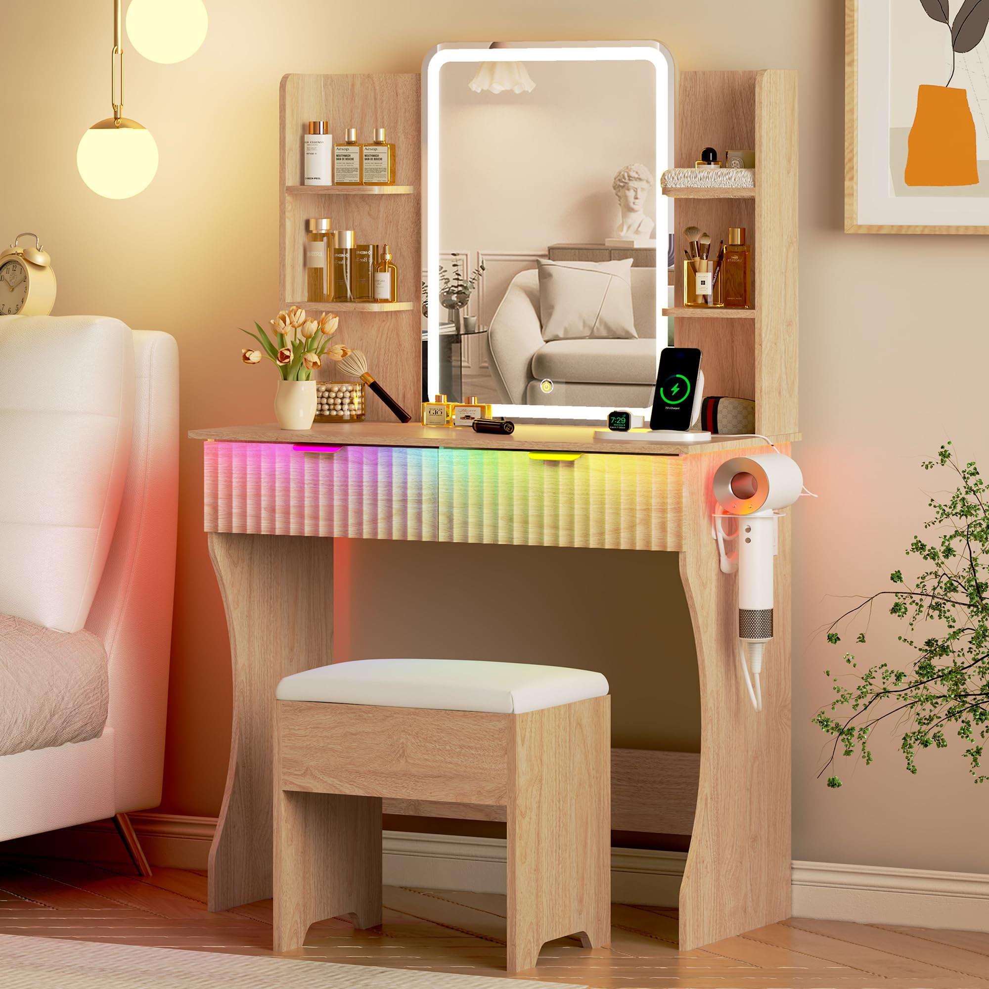 Xixini Vanity Desk with LED Mirror
