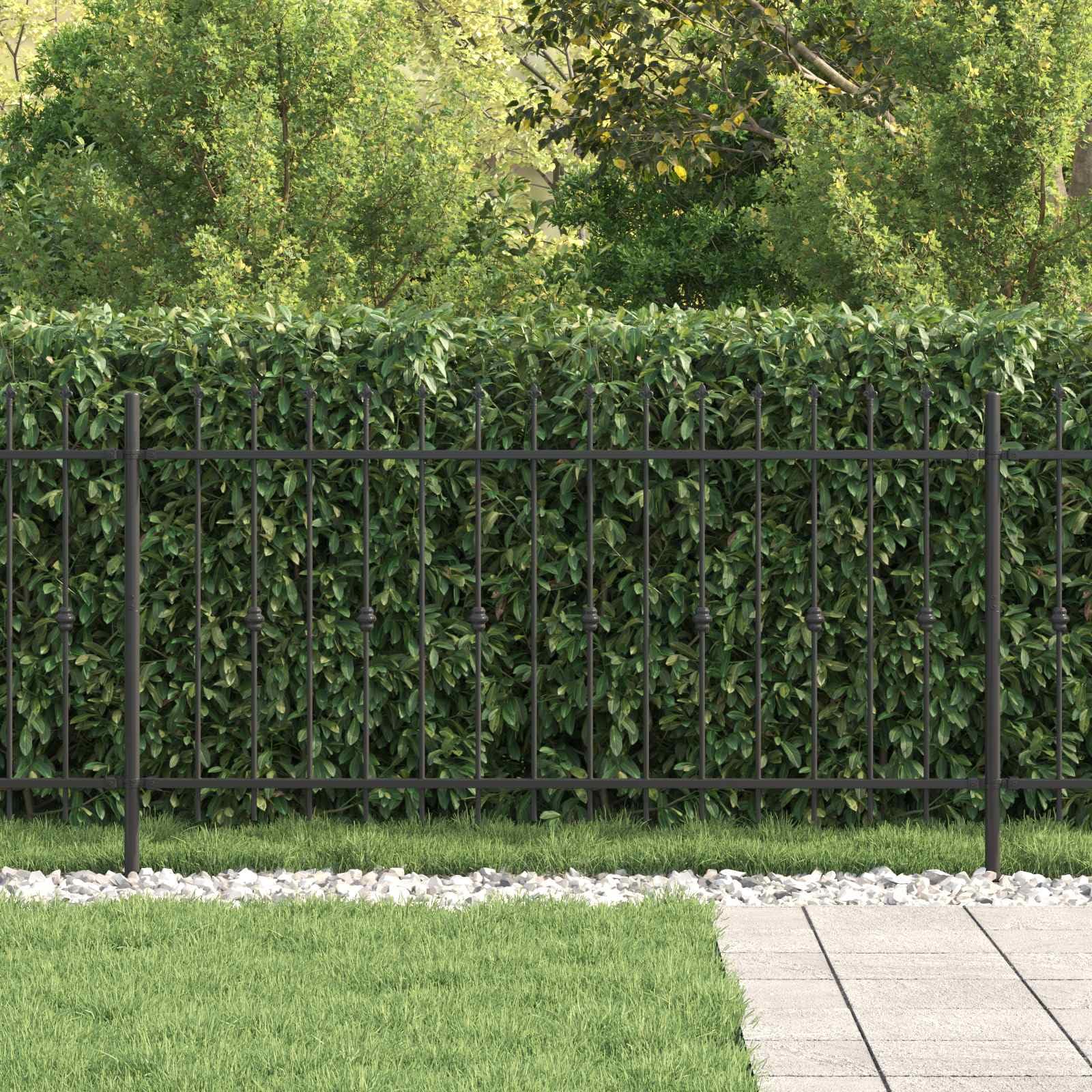 Clôture à Pointe Asten Noir 200 x 150 cm Acier enduit de poudre panneau barrière palissade grillage claustra pour jardin terrasse extérieur séparation intimité